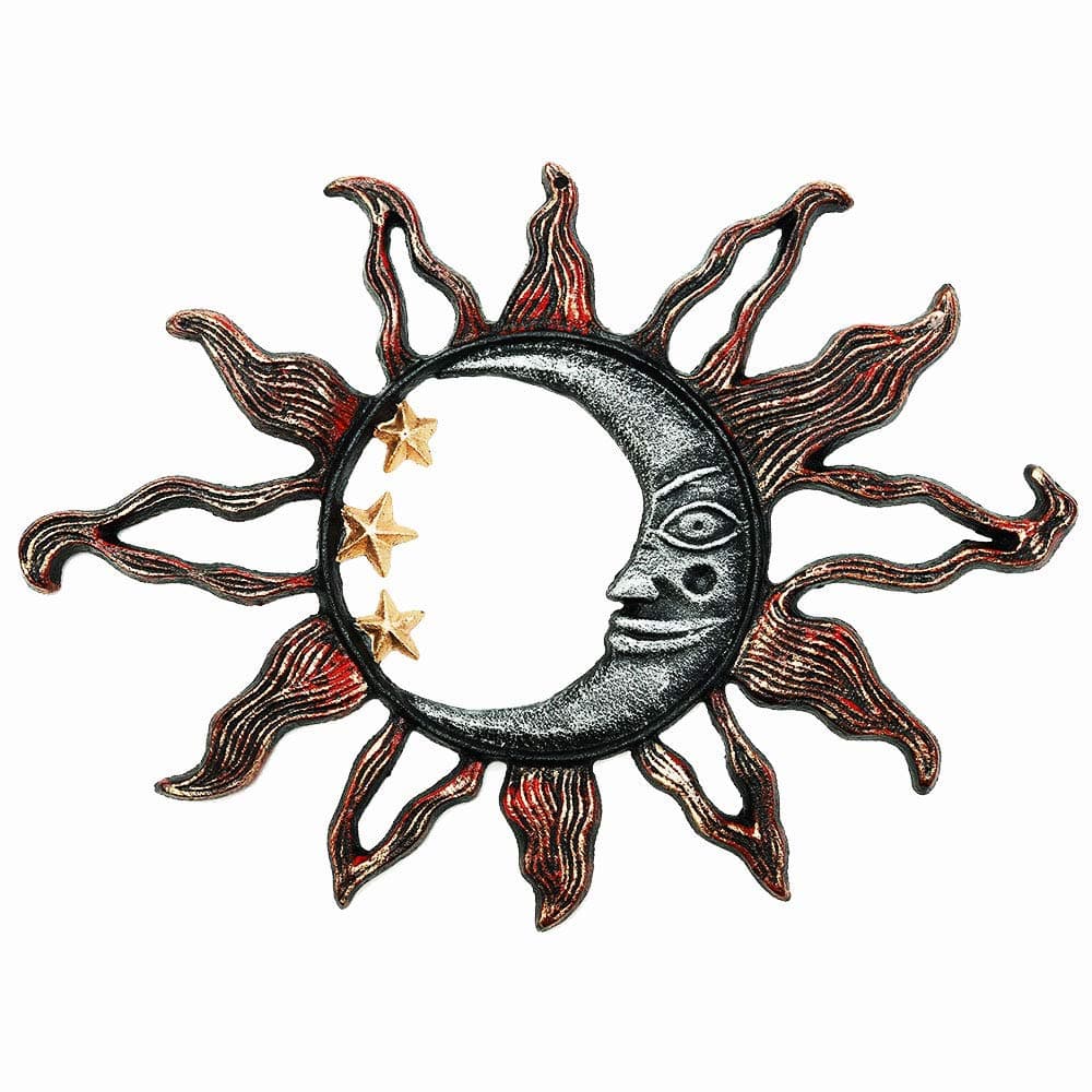 Sungmor Cast Iron Moon & Sun Face Wall Decor, Sturdy Metal Wall Art Sculpture, Outdoor Garden Yard Fence Decorative Plaque, Pretty Vintage Hangings for Farmhouse Indoor Wall, Unique Home Accent Gift