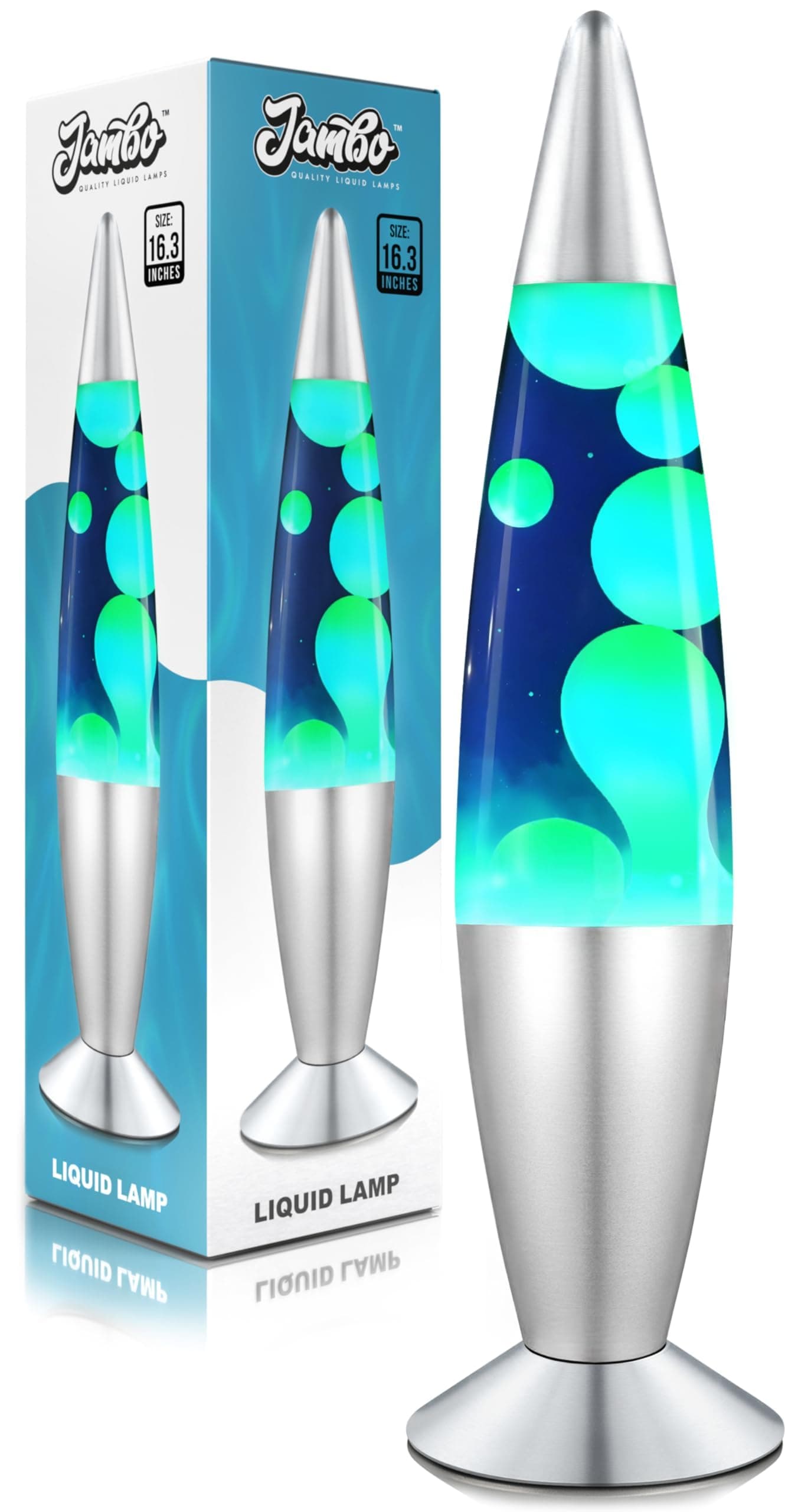 Jambo 16" Motion Lamp (Blue with Yellow/Green Wax, 16") I Beautiful Liquid Lamp I Entertaining for Adults and Kids