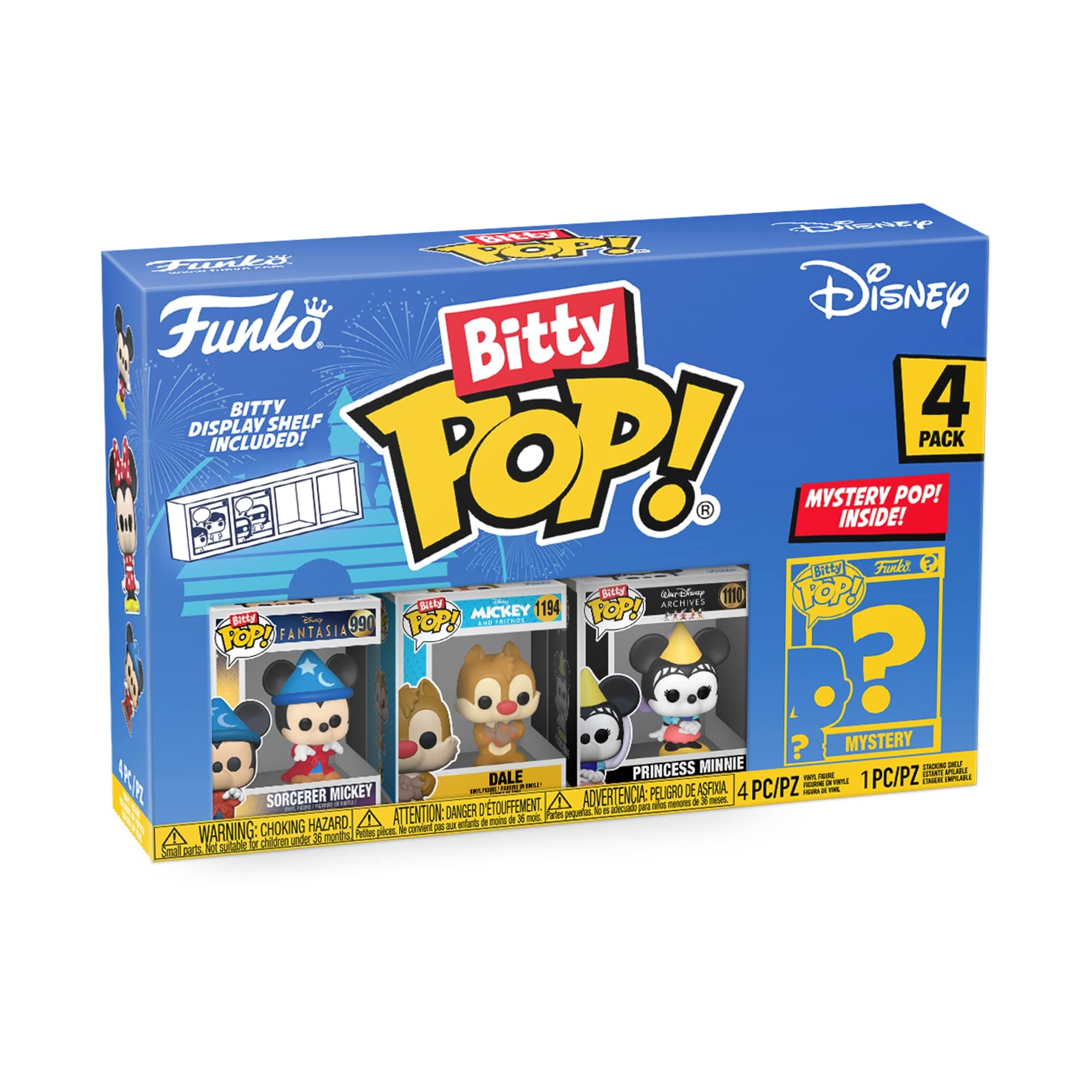 Funko Bitty POP! 4 Pack: Disney - Sorcerer Mickey - Dale - Princess Minnie - Mystery Mini Figure - Styles may vary And A Surprise Mystery Mini Figure - 0.9 inch (2.2 cm) Collectable - Gift Idea