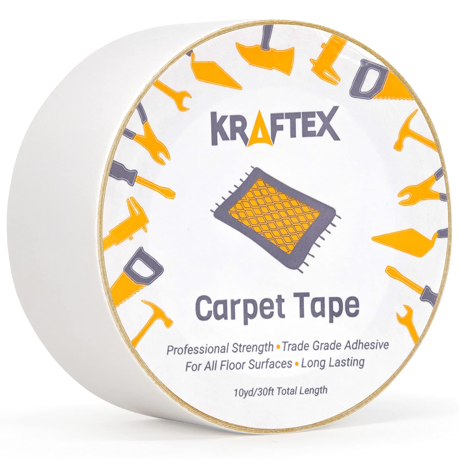 Kraftex Double Sided Carpet Tape Heavy Duty for Area Rugs, Tile Floors [30ft/10Yrd, 1.88"] Rug Gripper Tape with Strong Adhesive 2 Sided for Concrete, Outdoors, Indoors, Laminate, Hardwood, Runners
