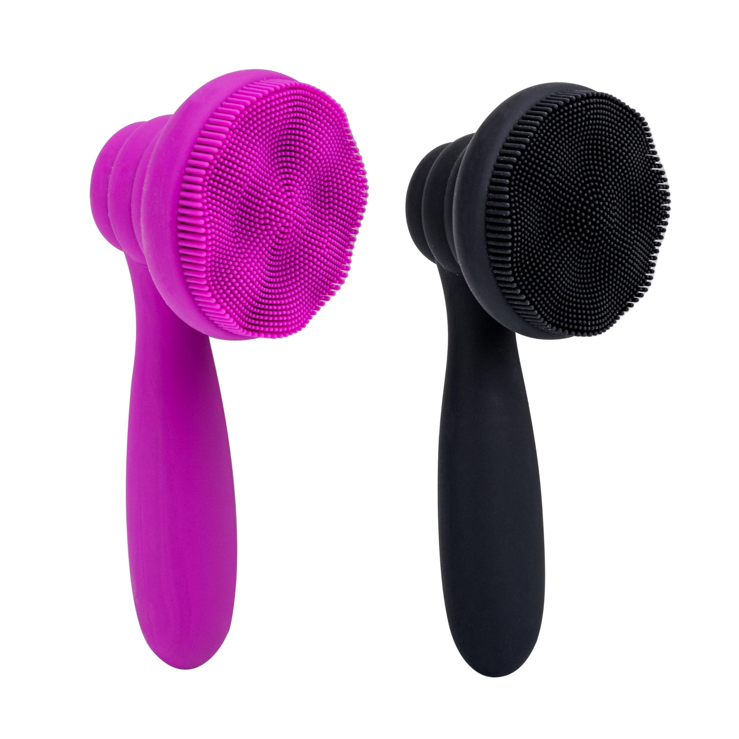 2 PC Silicone Facial Cleansing Brush Facial Scrubber Manual Exfoliating Facial Brush Face Cleanser Face Exfoliator Ultrafine Bristles for Sensitive Skin Easy to Clean Lather Well(Black&Purple)