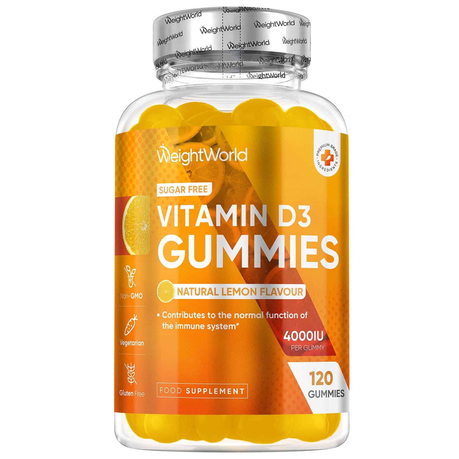 WeightWorld Vitamin D3 4000IU | 120 Vegetarian Gummies | 4 Months Supply | Natural Lemon Flavour VIT D Gummies | Sugar-Free & Gluten-Free Gummies | GMP Approved | Vitamin D Supplements