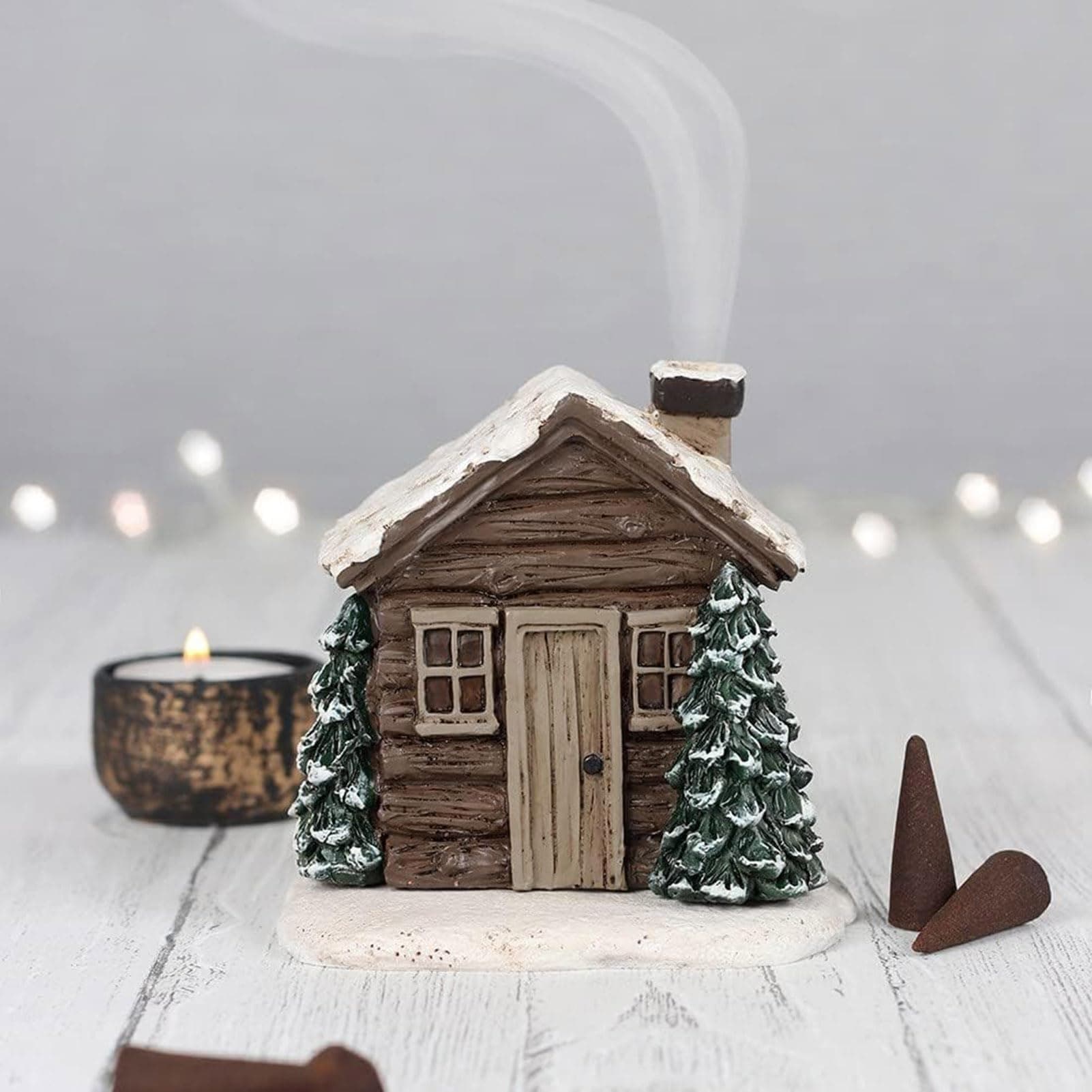 Log Cabin Snowy Winter Incense Cone Burner, Christmas Cabin Incense Burner, Incense Cone Burner,Backflow Incense Holder,Christmas Cabin Incense Holders Snowhouse