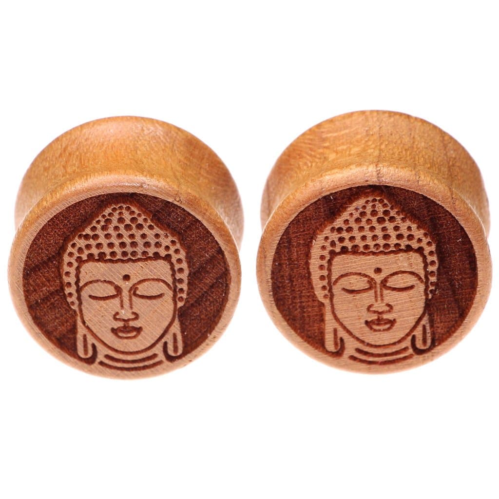 Oasis Plus Buddha Organic Wood Tunnels Double Flared Ear Stretcher Saddle Plugs Gauge 8mm - 20mm