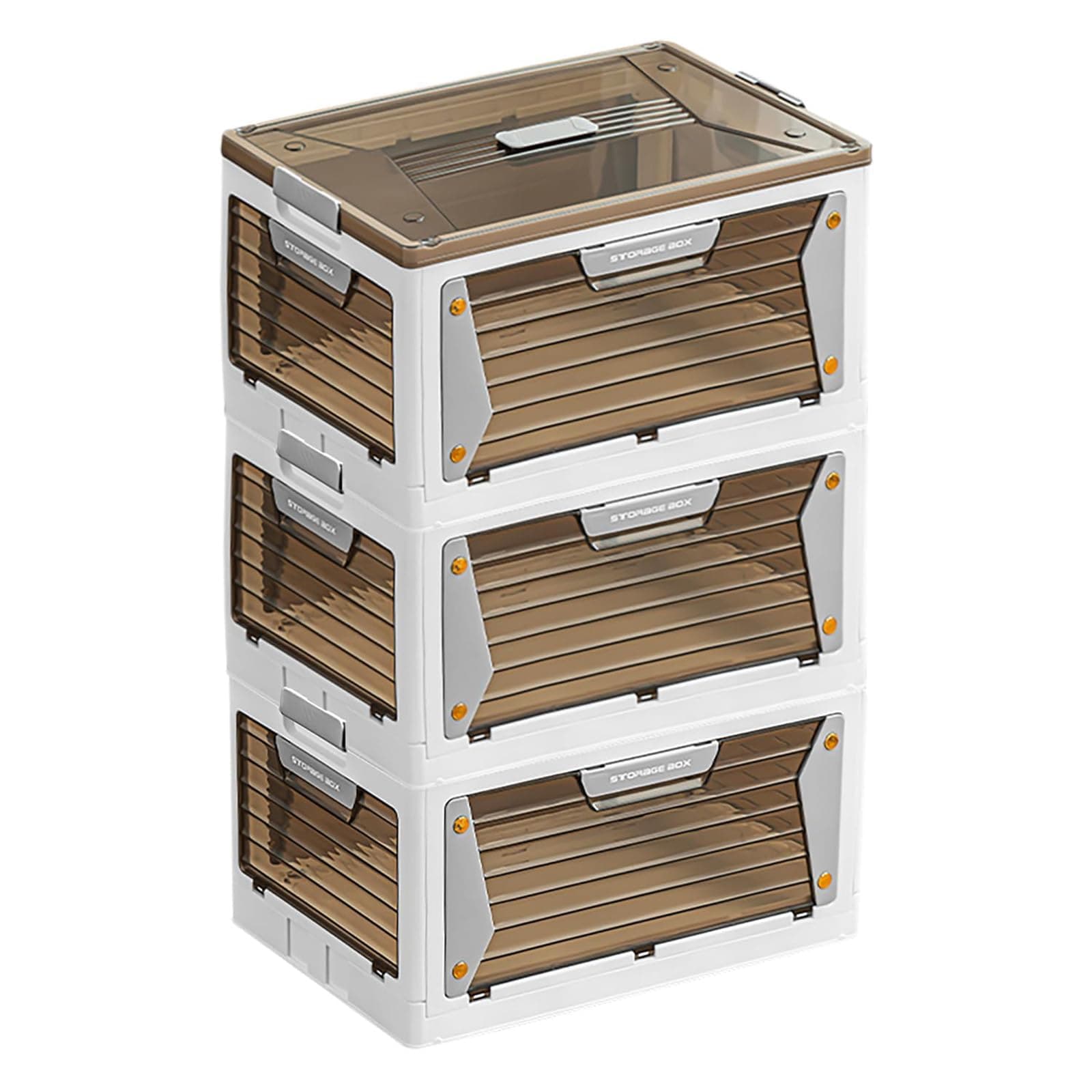 Storage Bins with Lids, Stackable Storage Organizer With Wheels, Collapsible Storage Box With Handle for Bedroom Living Room Kitchen, Closet Organizers and Storage (3 Pack)