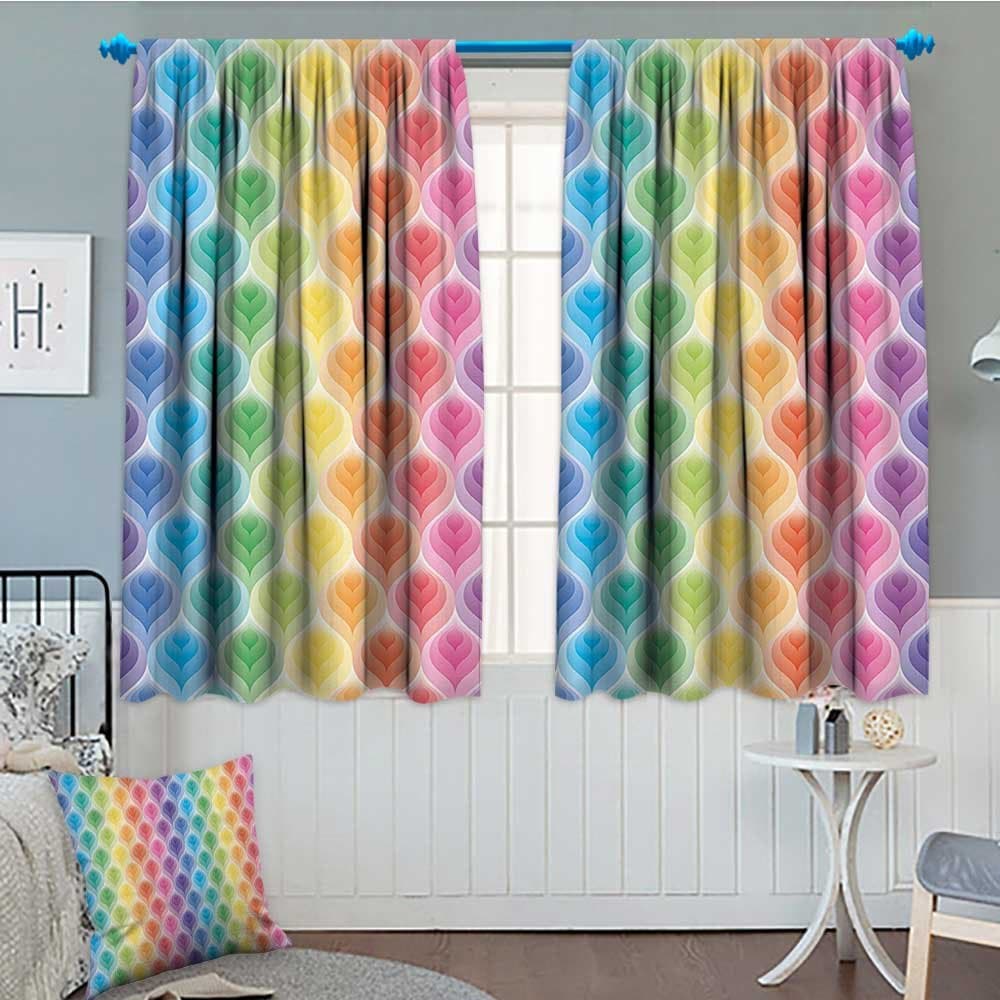 S-ANT Trippy Decor Blackout Window Curtain Rainbow Colors Abstract Gradient Toned Leaf Pattern Digital Soft Pastel Design Customized Curtains 52"x63" Mult