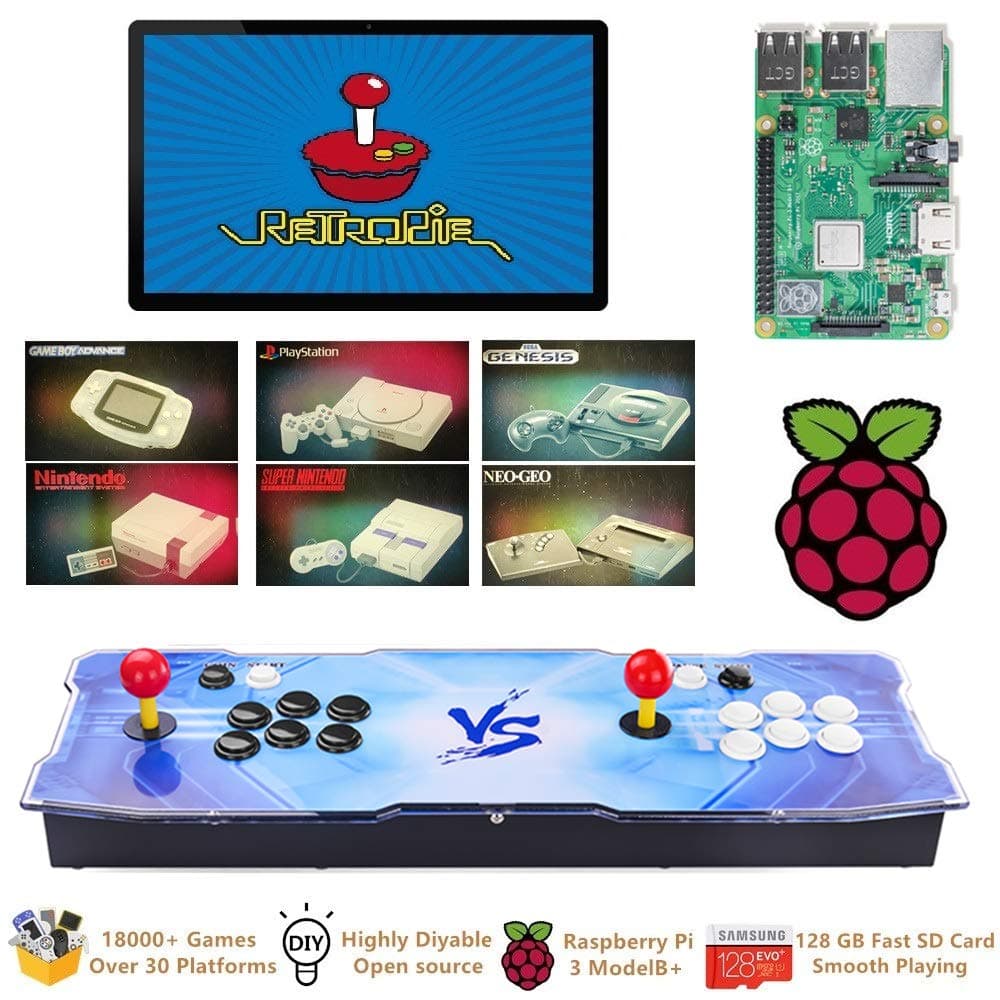 Raspberry Pi 3 Model B+ (B Plus) Arcade Cabinet Machine Video Game Console Complete Full Kit RetroPie Emulation Station ES with 18000+ Games(128GB EVO+) 2 GPIO Joystick