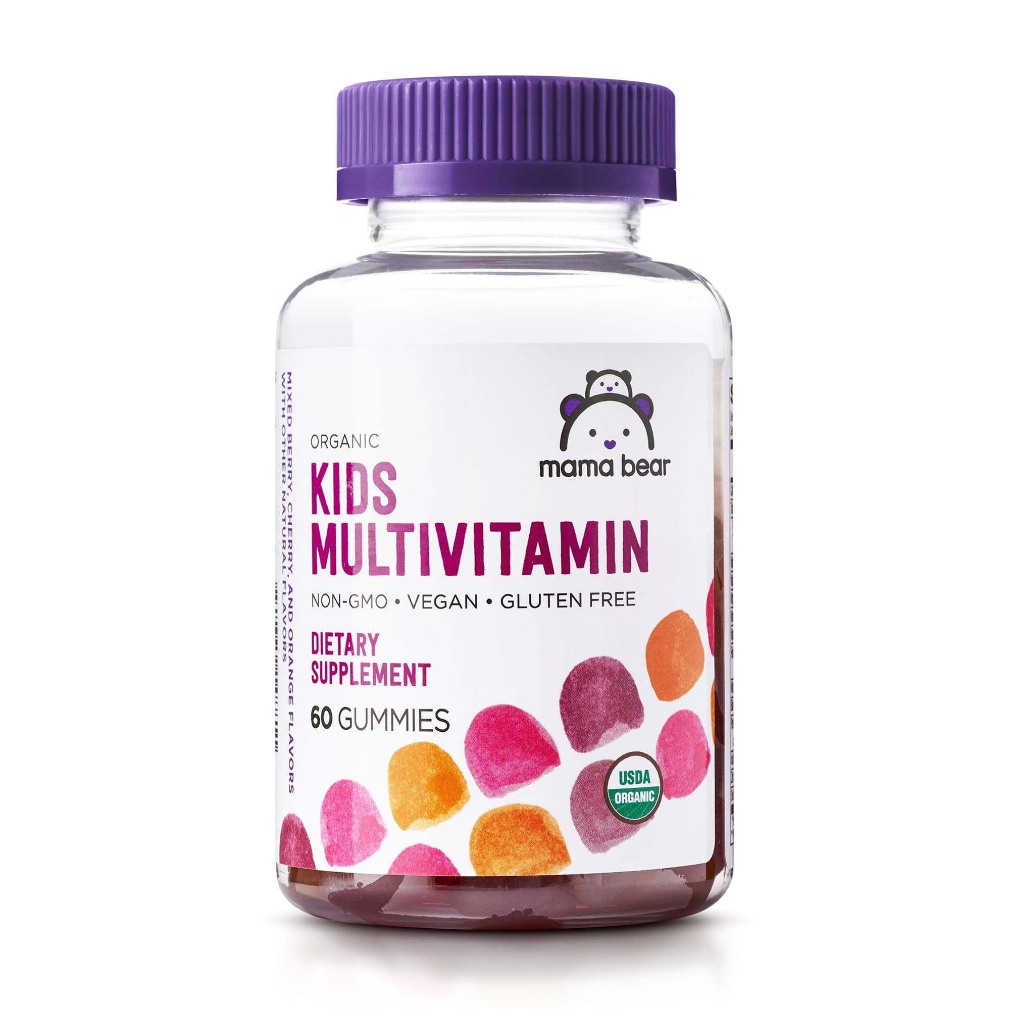 Amazon Brand - Mama Bear Organic Kids Multivitamin Gummies, Berry, Cherry & Orange, 60 Count, 1 Month Supply (Packaging May Vary)