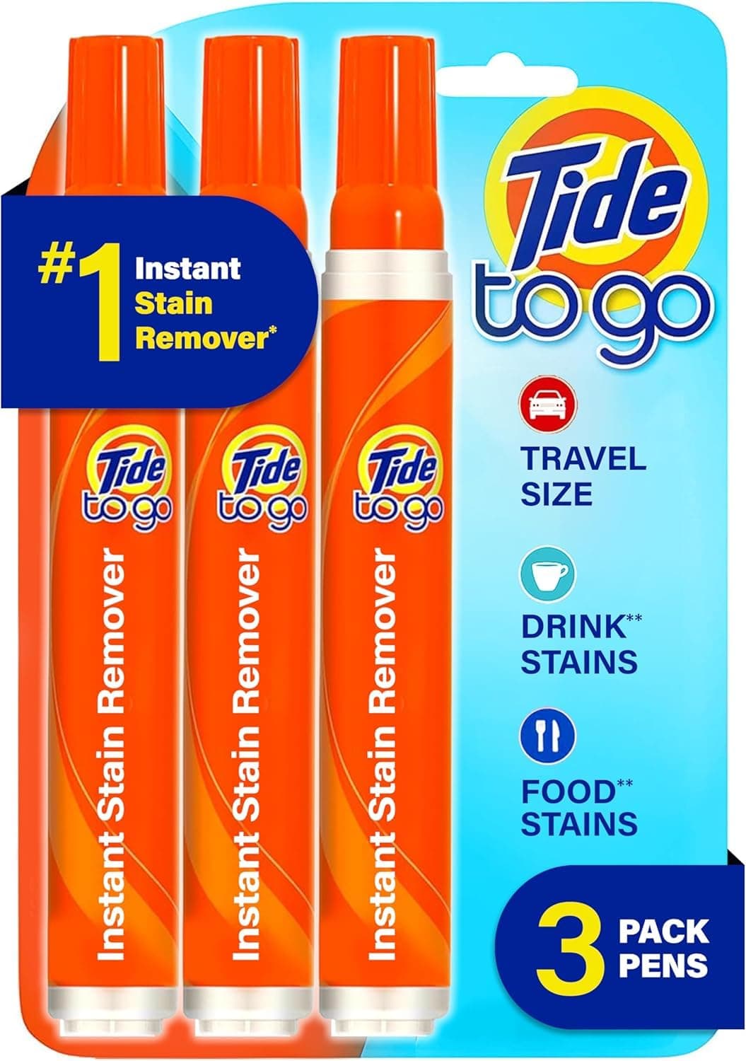 Tide Pen Stain Remover for Clothes, Tide To Go Pen, Instant Stain Remover Pen & Spot Cleaner, Portable & Travel-Friendly, 3 Count (Pack of 1)