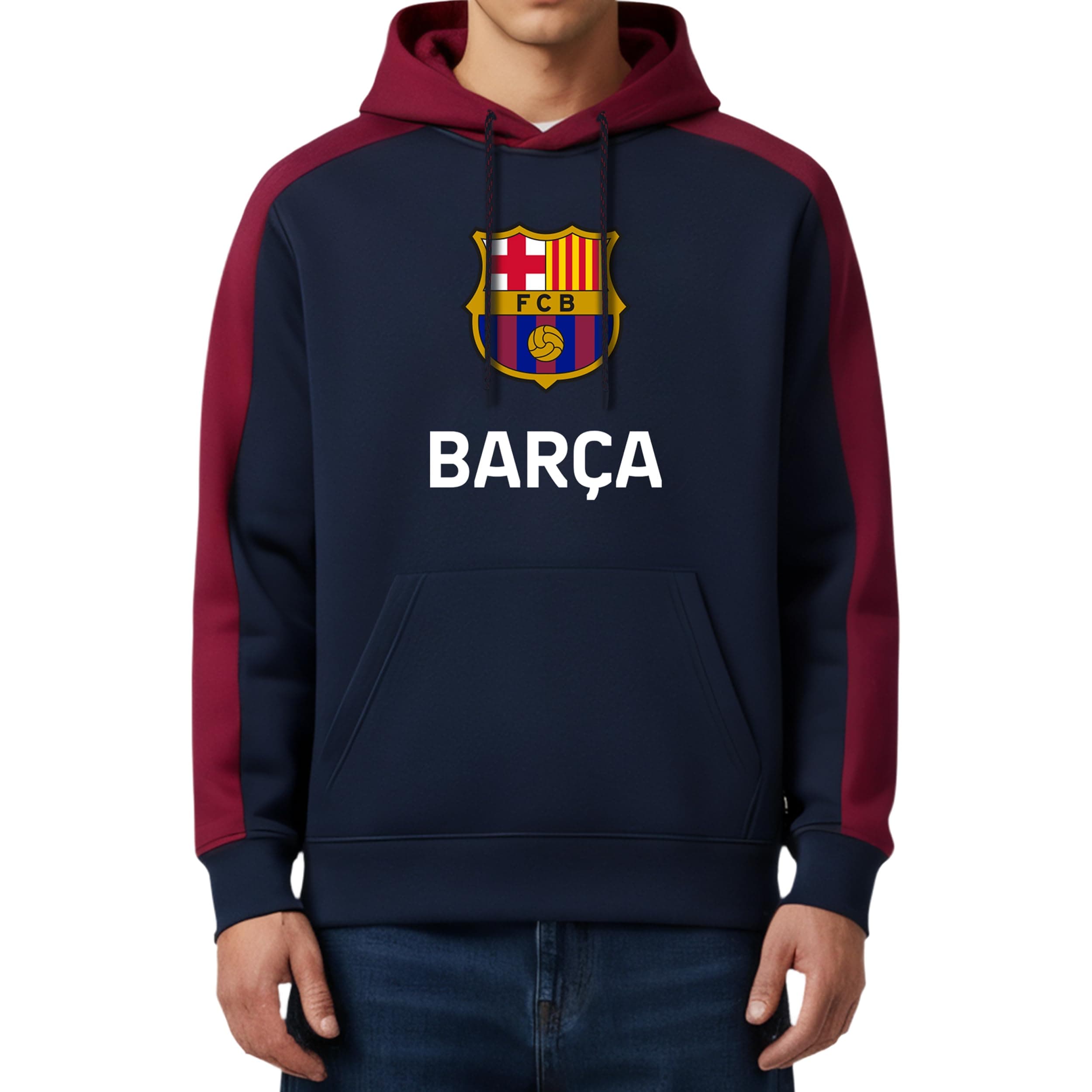 FC Barcelona Officially Licensed Barça Adult Men's Pullover Hooded Sweatshirt, Soccer Sweaters for Barca Fans