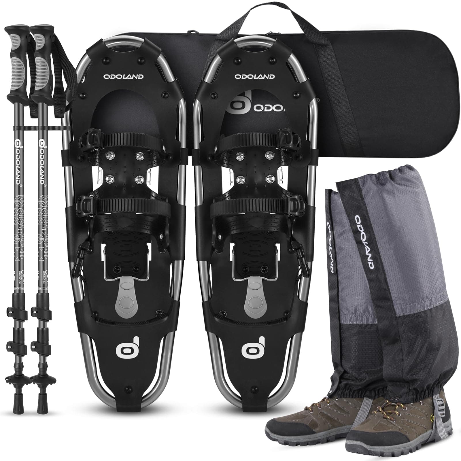 Odoland 21/25/30 Inch Snowshoes with Trekking Poles for Men Women Youth, Waterproof Snow Leg Gaiters and Carrying Bag, Lightweight Aluminum, Heel Lift, Snow Shoes Easy to Wear