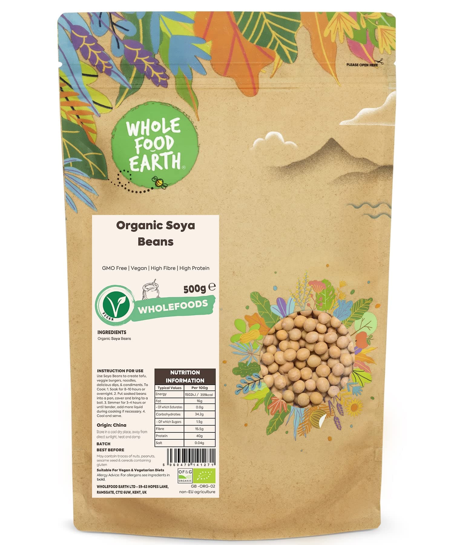 Organic SOYA Beans 500g GMO Free | Vegan | High Fibre | High Protein | Certified Organic