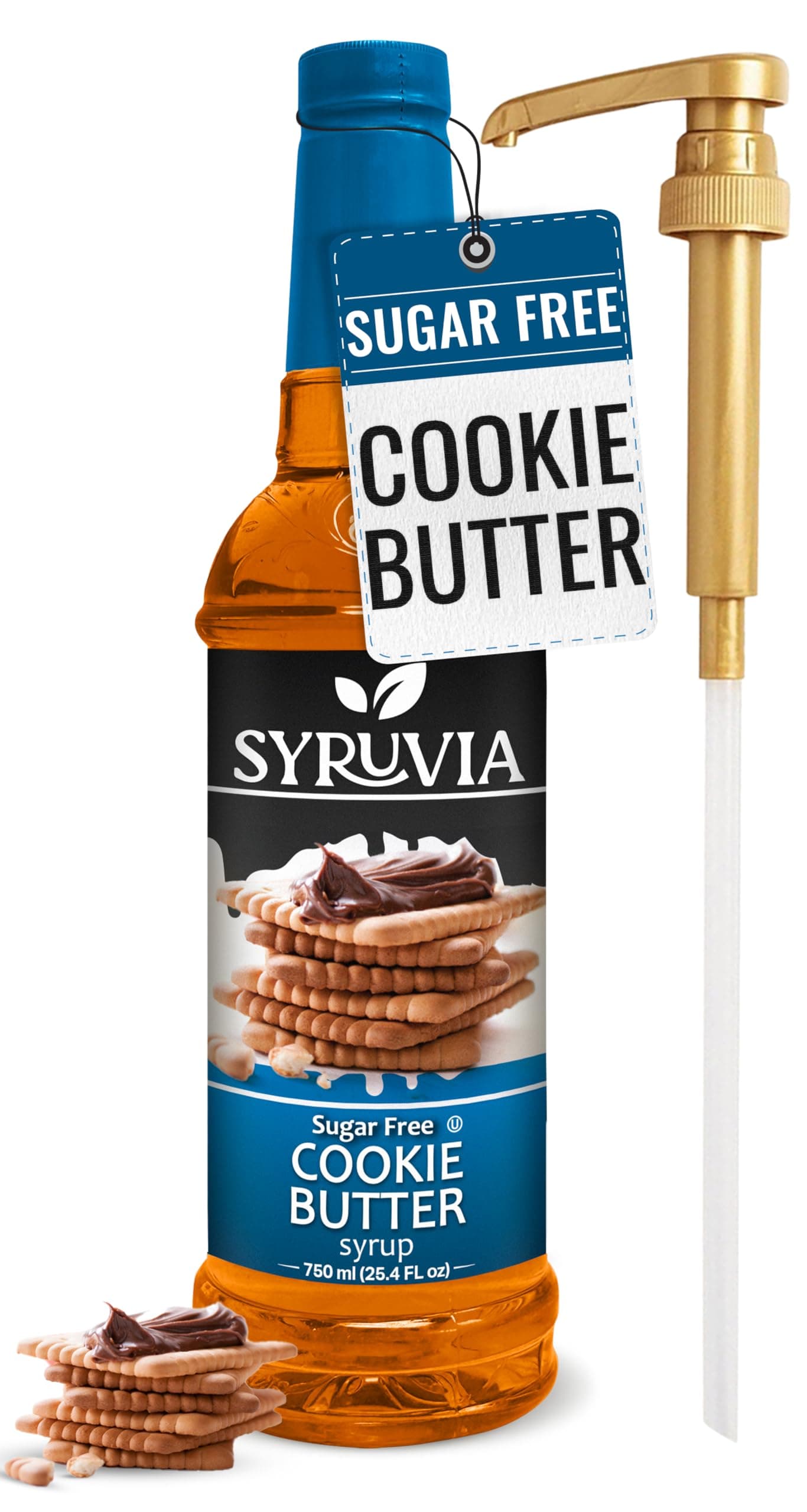 Syruvia Sugar Free Cookie Butter Coffee Syrup, 750ml Premium Coffee Flavor Syrup, 0 Calories, Kosher Coffee Syrups, Gluten Free, Perfect for Drinks, Sodas, Smoothies and More