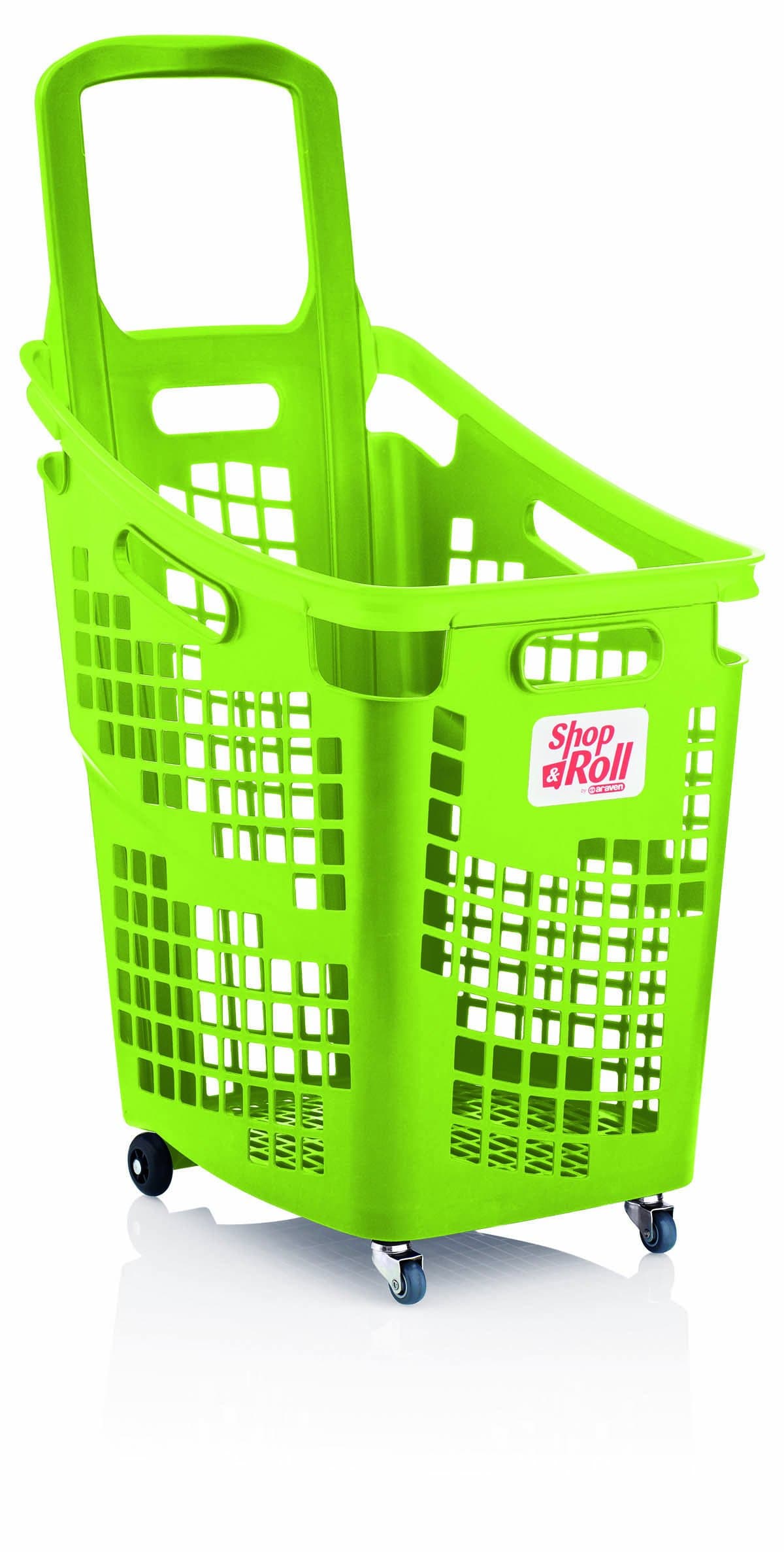 Araven Shop N Roll - X-Large 4 Wheel Plastic Shopping Trolley Basket (65L) Lime Green