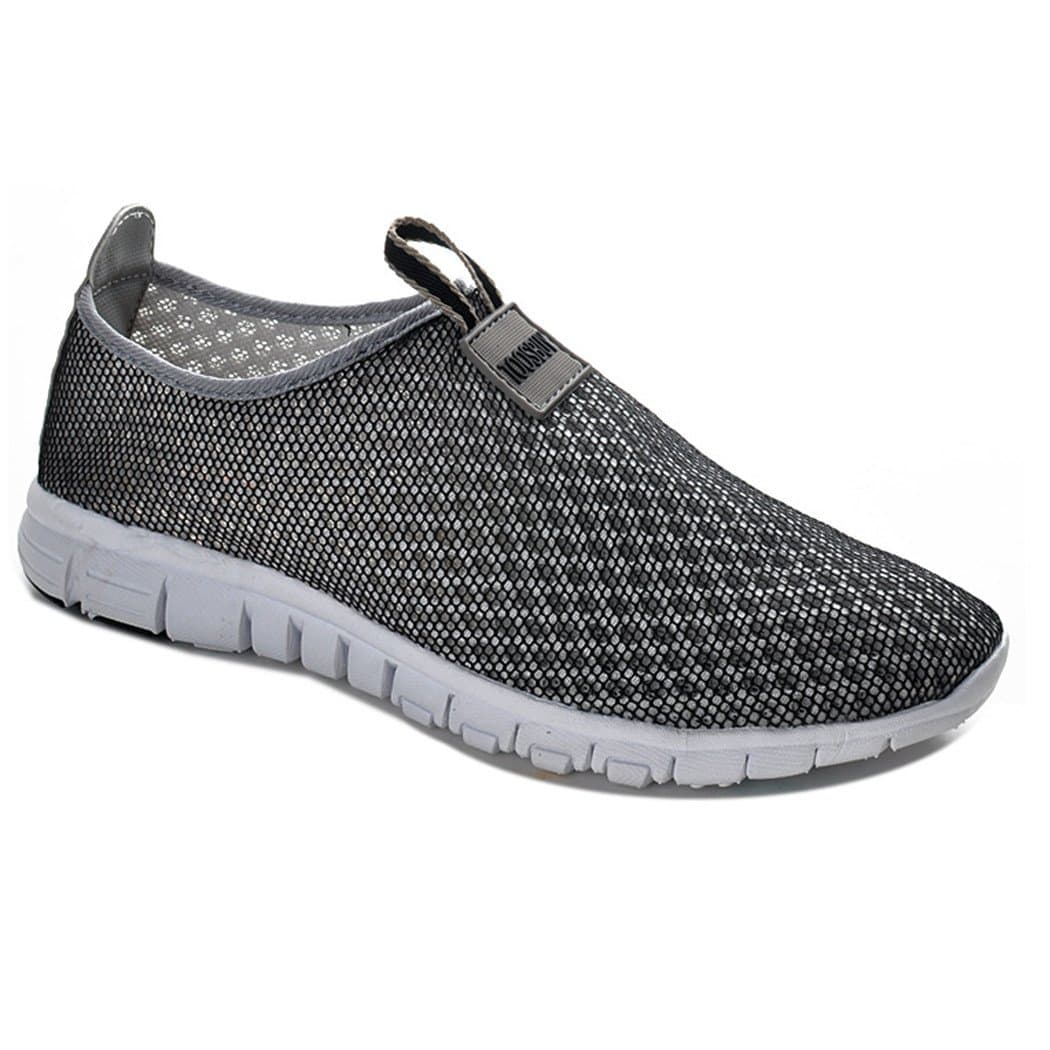FENGDA Men & Women's Breathable Mesh Running Shoes Outdoor Beach Aqua Athletic Slip on Shoes Gray EU37