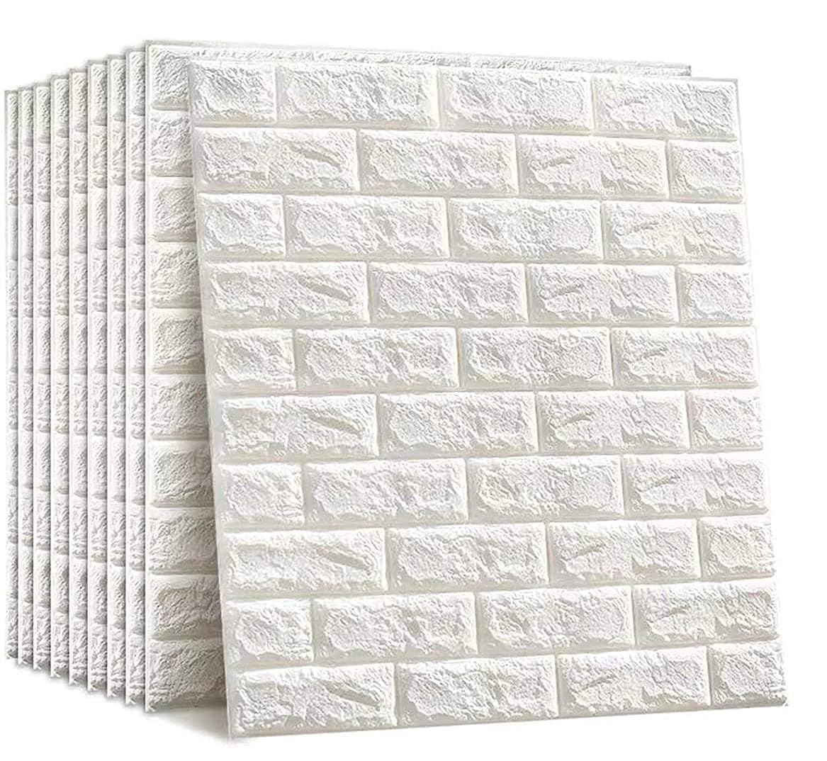 Brick Wallpaper - Self Adhesive PE Foam Brick Design 3D Wall StickersDIY Wallpaper for Home Hotel Living Room Bedroom & Caf? 70 x 77cm, Appx. 5.8Sq Feet White Pack Of 1