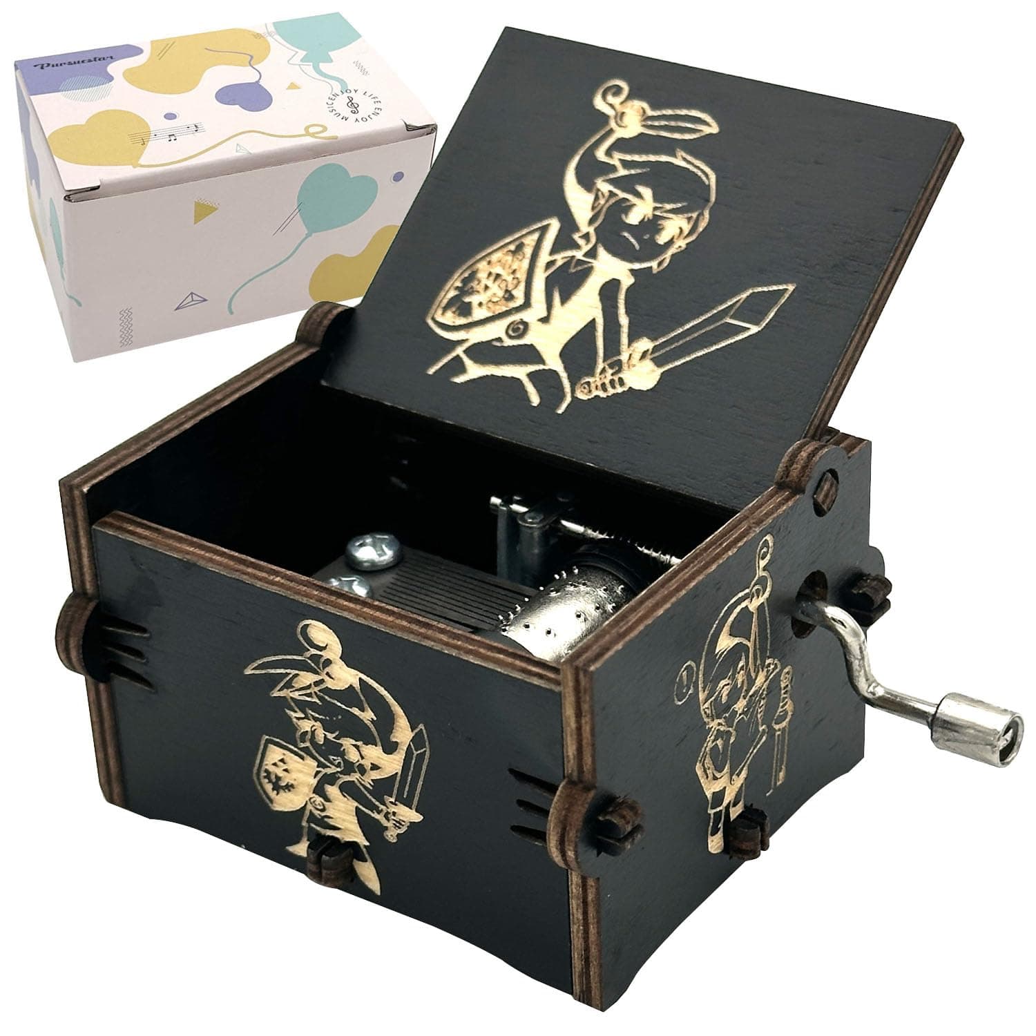 PursuestarThe Legend of Zelda-Storms from Ocarina of Time Wood Music Box, Hand Crank Engraved Vintage Wooden Musical Box for Birthday Valentine Wedding Christmas