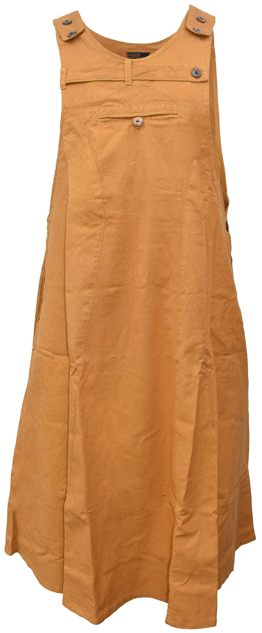 GheriWomens Long Enzyme Washed Plain Pinafore Cotton Dress