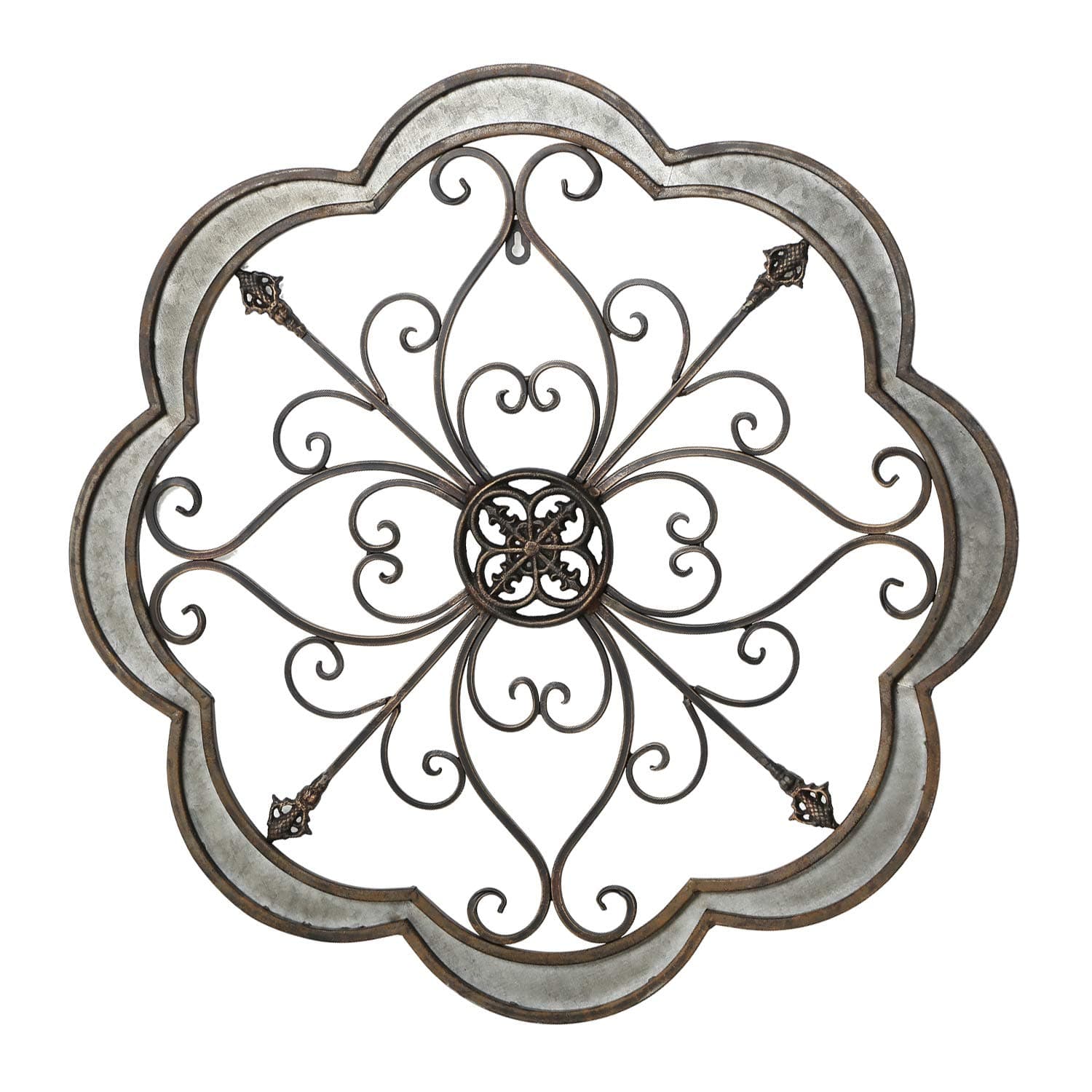 Adeco Urban Rustic Flower Scrolled/Fleur De lis Design, Metal Decor for Nature Home Art Decoration & Kitchen Holiday Wall Decorations, Christmas Wall Art Gifts, 24" X 24"