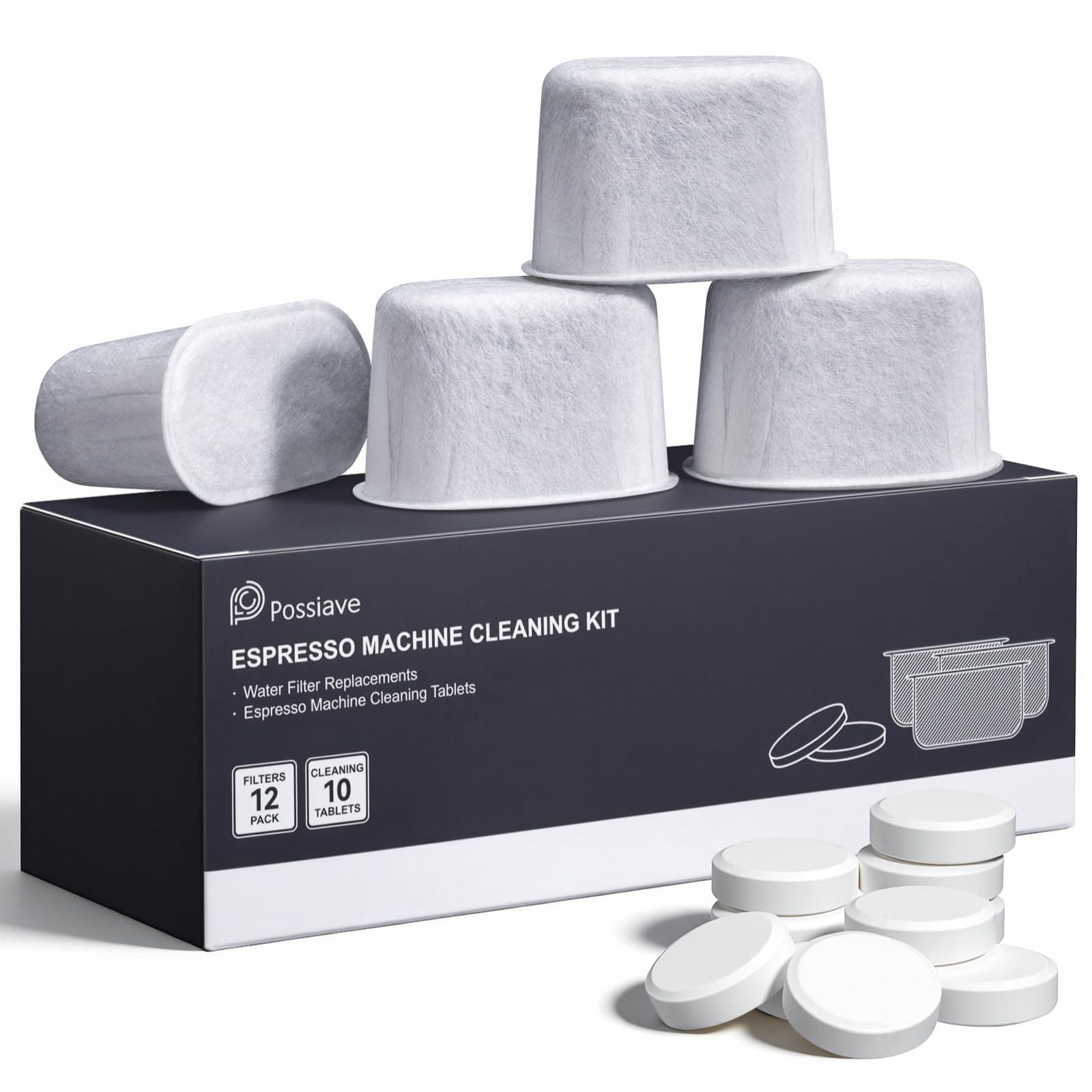 Espresso Machine Cleaning Tablets and Filters for Breville Espresso Machines (8 Tablets + 12 Filters) - 1.5 Gram Cleaning Tablets & Replacement Water Filter - Espresso Cleaner Accessories