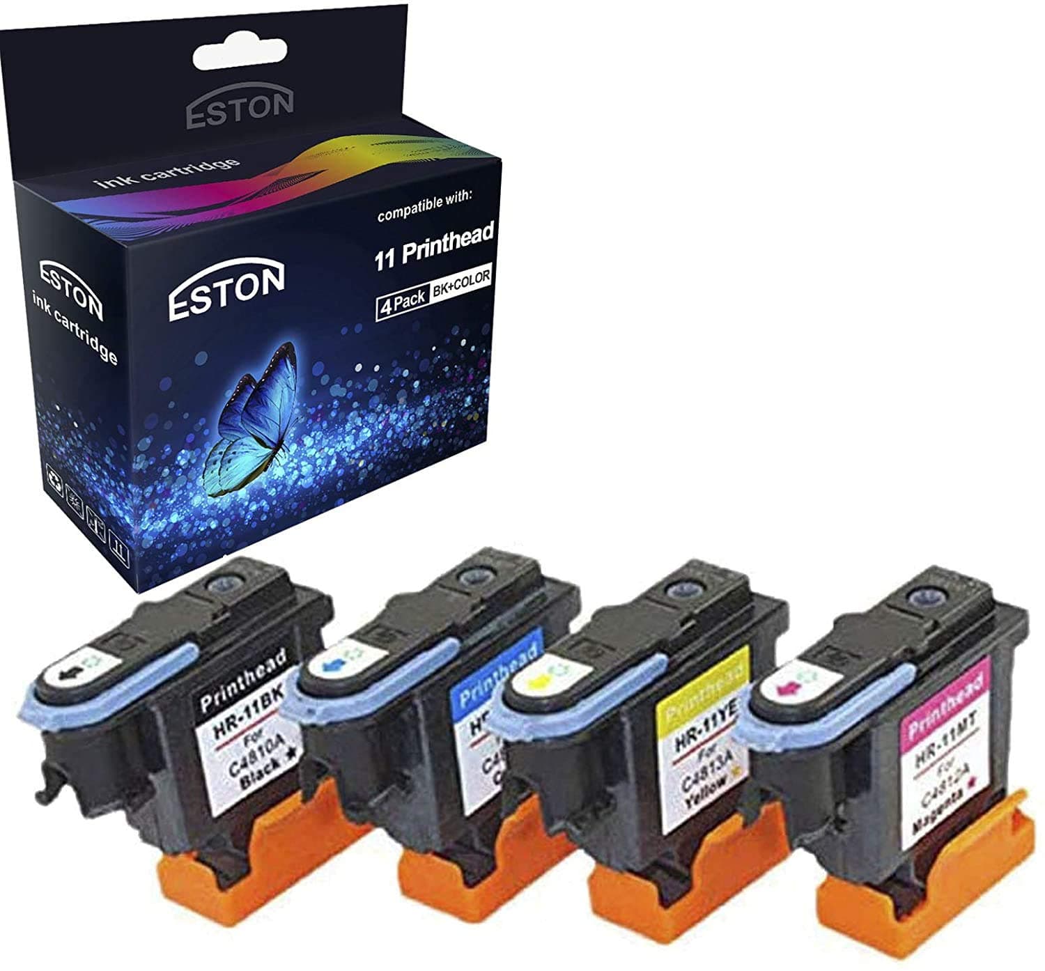 ESTON Remanufactured Print Head Replacement for HP 11 Printhead for HP Designjet 70 90 100 110 500 510 500ps 800ps 9110 K850 (Black Cyan Magenta Yellow) 4 Pack
