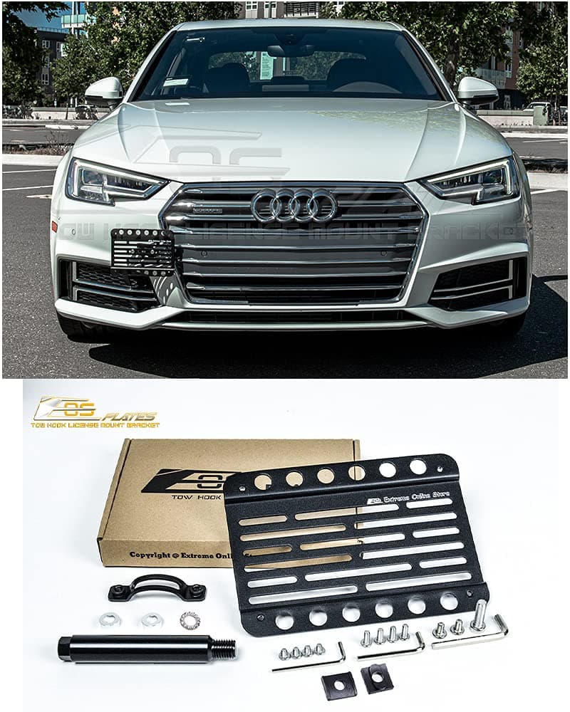 Replacement for 2017-Present Audi A4 | EOS Plate Version 1 Front Bumper Tow Hook License Relocator Mount Bracket Tow-400 (Mid Size)