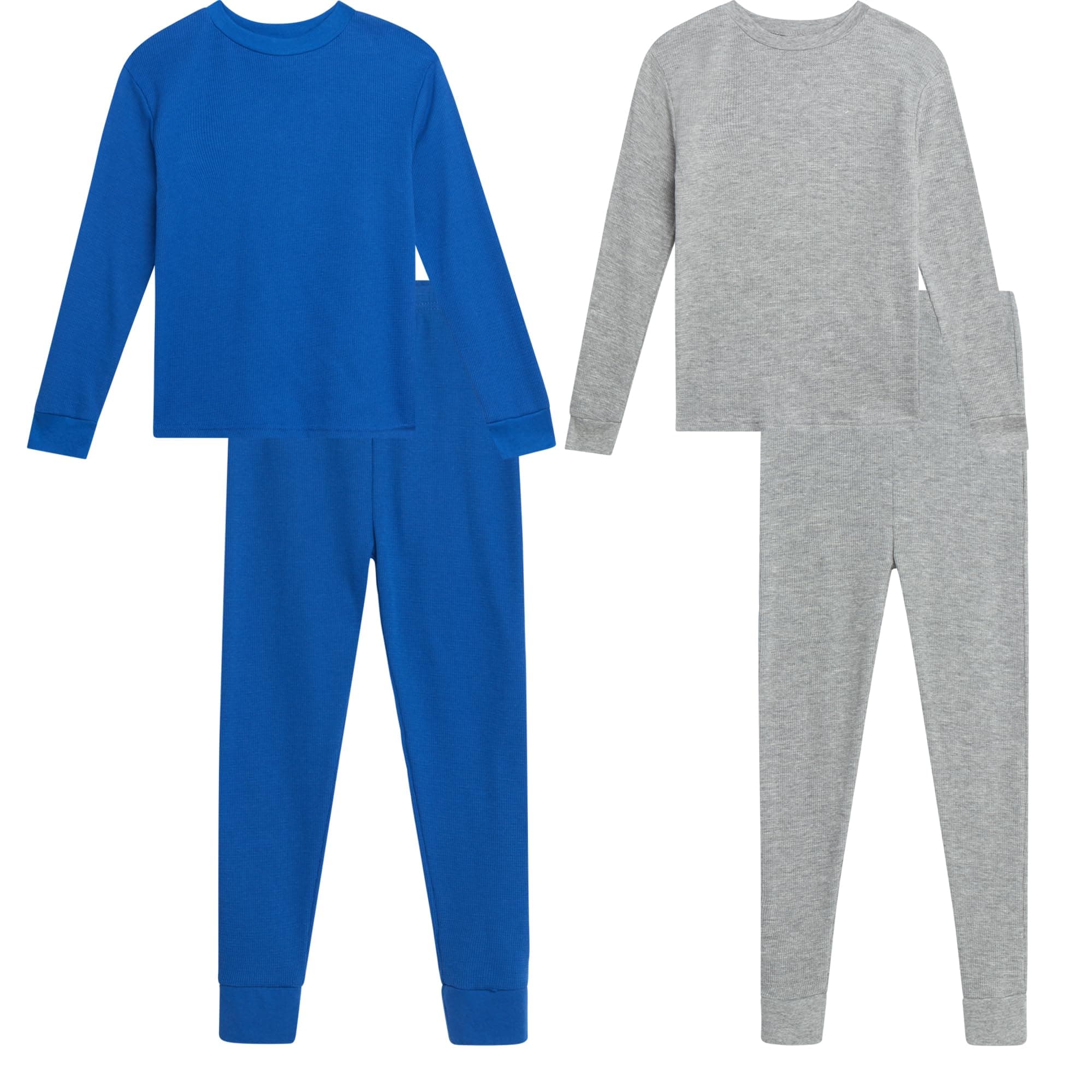 Boys Thermal Underwear Set - 4 Piece Crewneck Waffle Knit Thermal Shirt Top and Long Johns for Kids (2T-18)