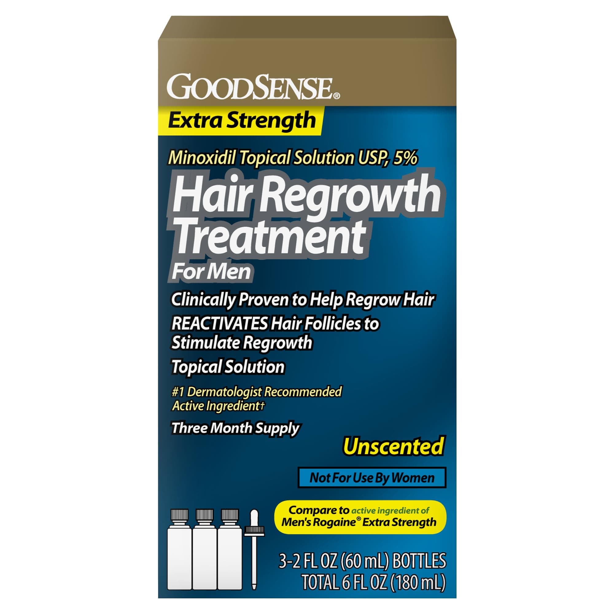 GoodSense Minoxidil Topical Solution USP, 5 Percent, Hair Regrowth Treatment for Men, Extra Strength 6 FL Oz (Pack of 1)