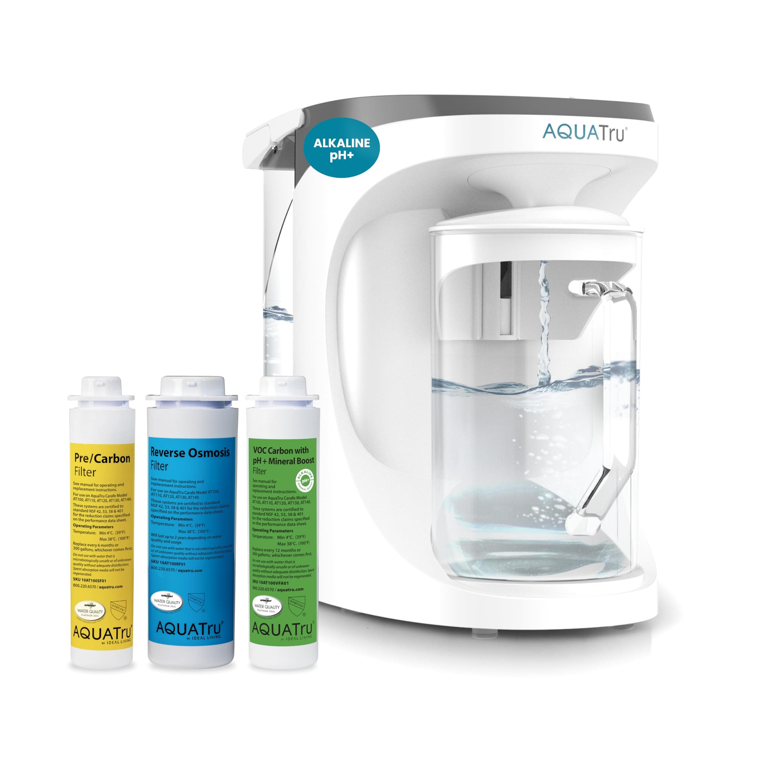 AquaTru Carafe with Alkaline Mineral Boost VOC Filter | Countertop Water Purifier with Exclusive 4-Stage Ultra Reverse Osmosis Technology (No Plumbing or Installation Required) | BPA Free