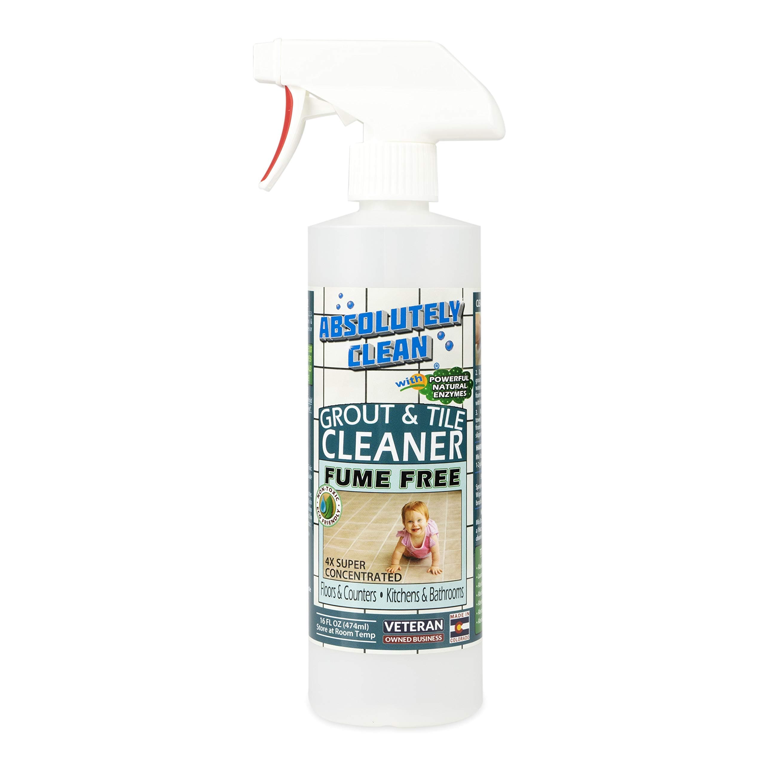 FAST GROUT CLEANER! - Professional Strength, Natural Enzyme Formula - Fast Acting, Fume Free - USA Made (16oz Cleans Up To 250 sq ft)