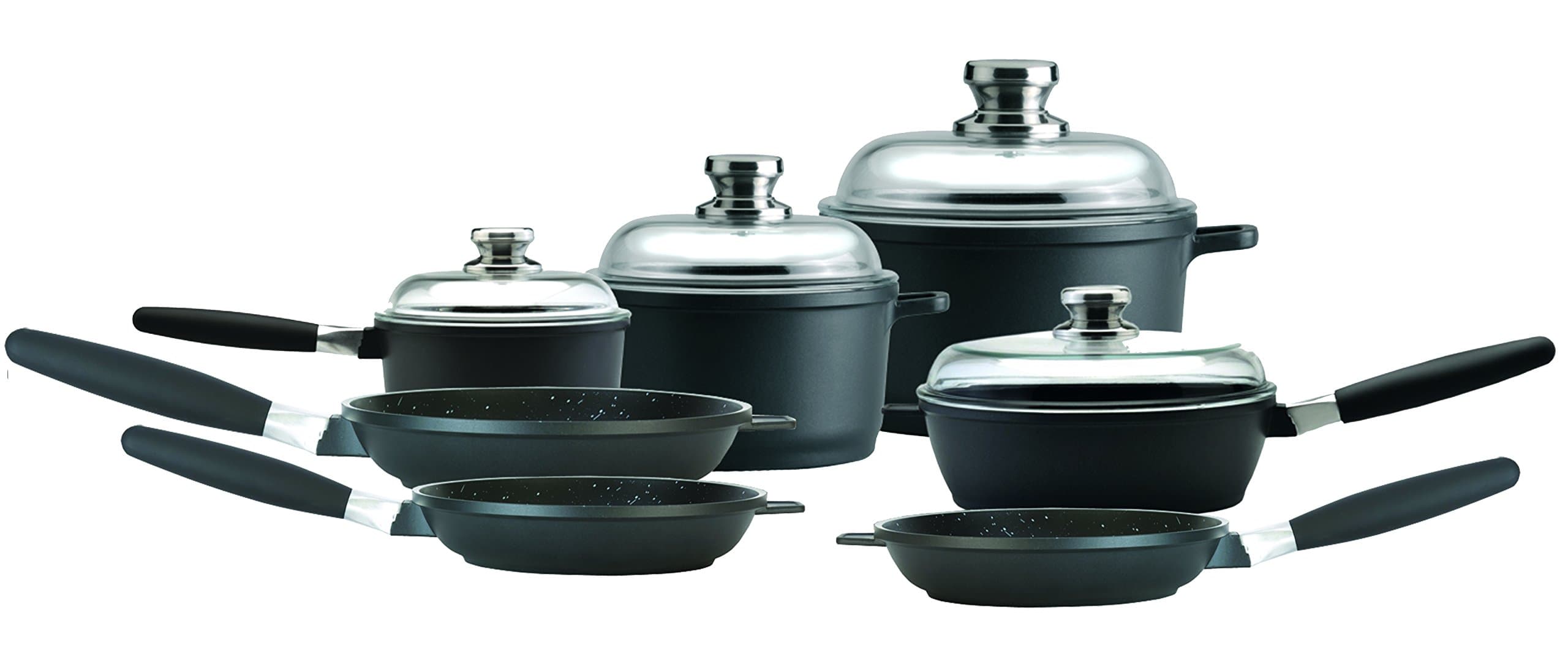 EuroCAST by BergHOFF Deluxe Set | Ceramic and Titanium Cooking Surface | Durable, Lightweight Cast Construction | Detachable Handle for Oven Use | Designed in Europe. Made for America