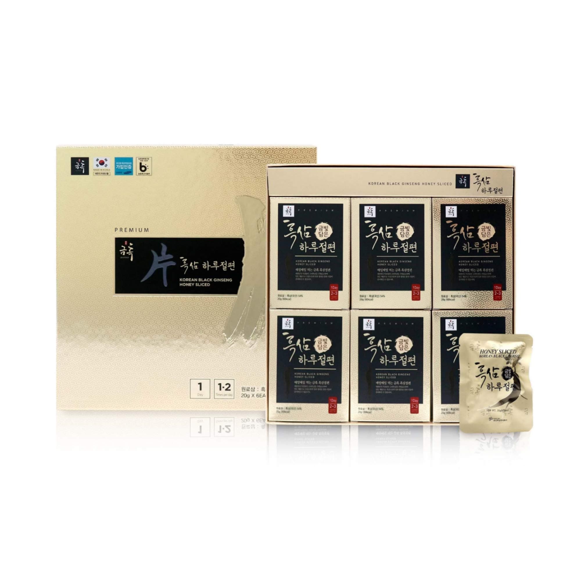 Korean Black Honey Ginseng Root Sliced 20g X 6 Packs (120g) - Premium Quality Ginseng Boost Immunity and Promote Enhance Immunity, Mental Performance, Stamina, Energy