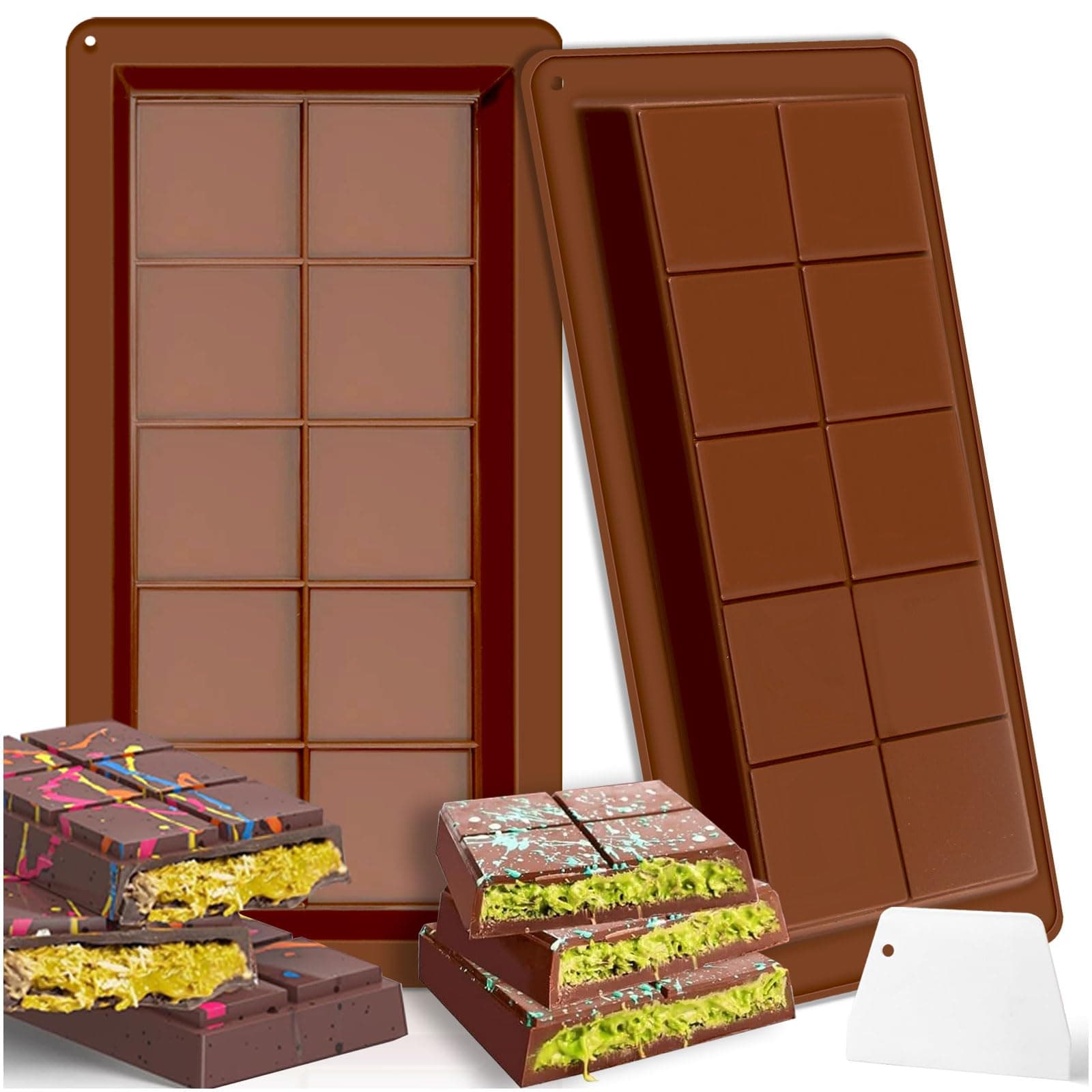 71Nmly 2PCS Silicone Deep Chocolate Bar Moulds,Chocolate Mould With a Spatula,Big and Thick Chocolate Bar Mold,Reusable Moulds for baking,Molds for DIY Baking Candy Silicone Ice Cube Maker