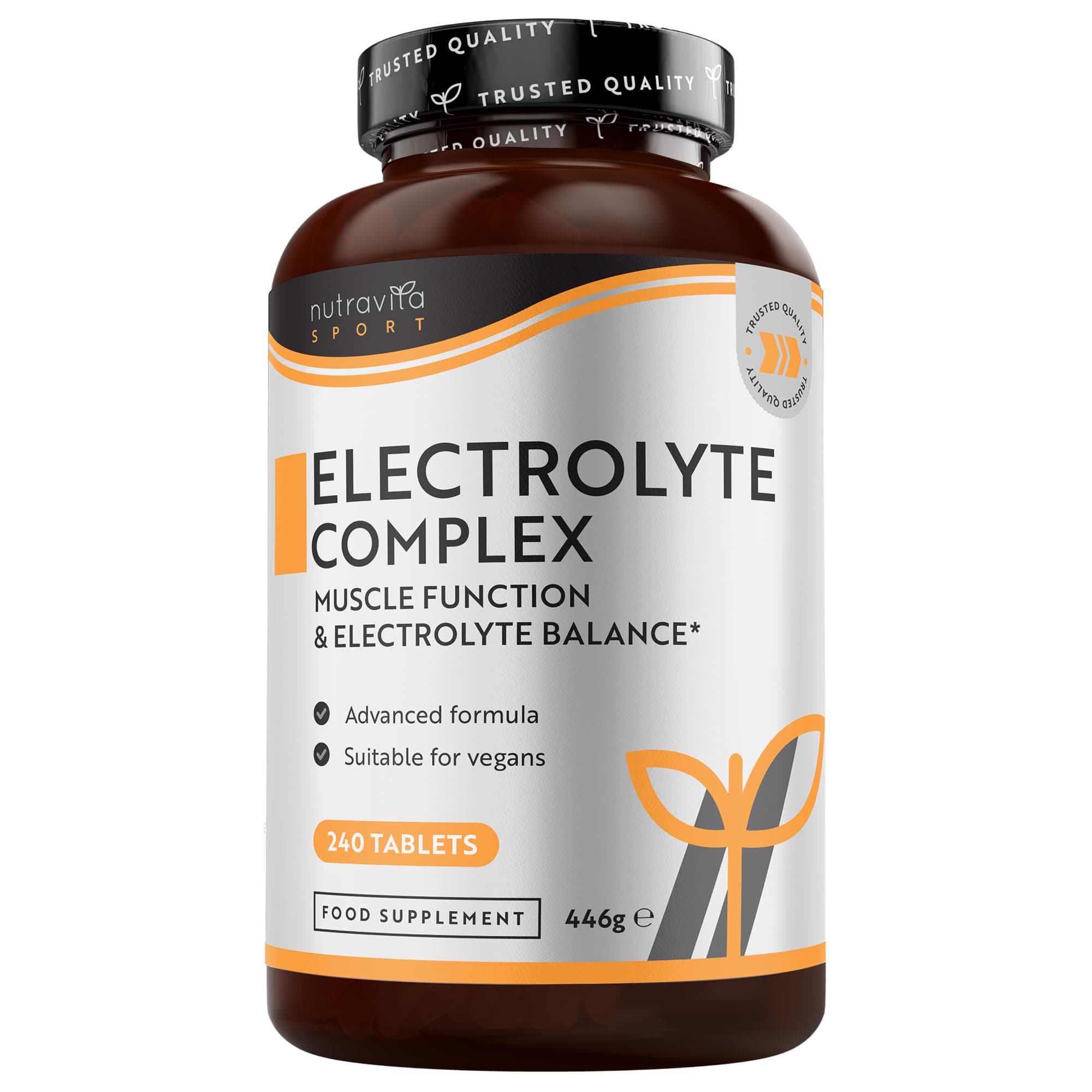 Electrolyte Complex - High Strength Tablets with Added Magnesium, Potassium & Calcium - Muscle Function and Electrolyte Balance - 240 Vegan Tablets - No Synthetic Binders - Made in The UK