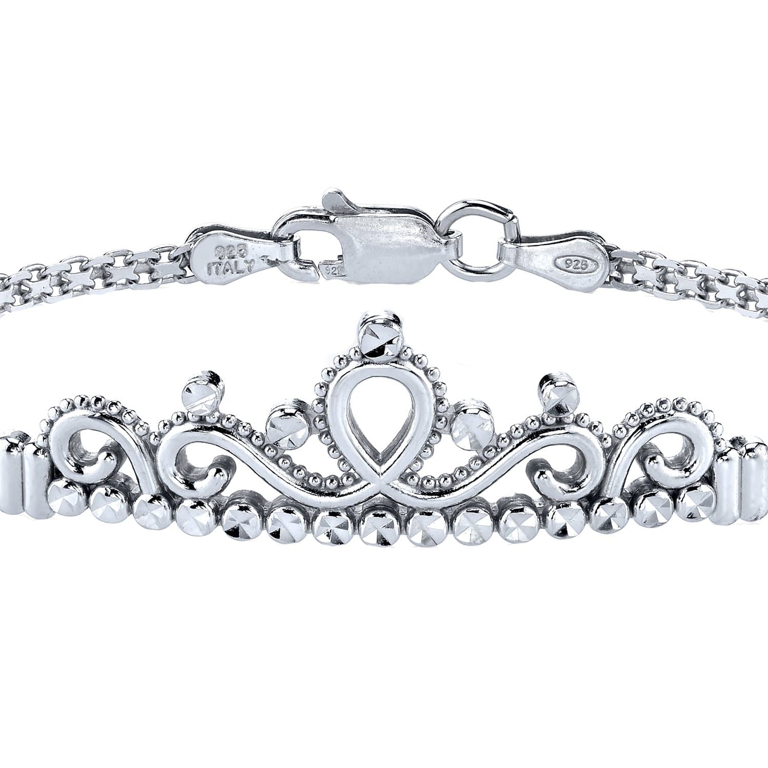 Sterling Silver Princess Crown Bracelet (Rhodium Plated)