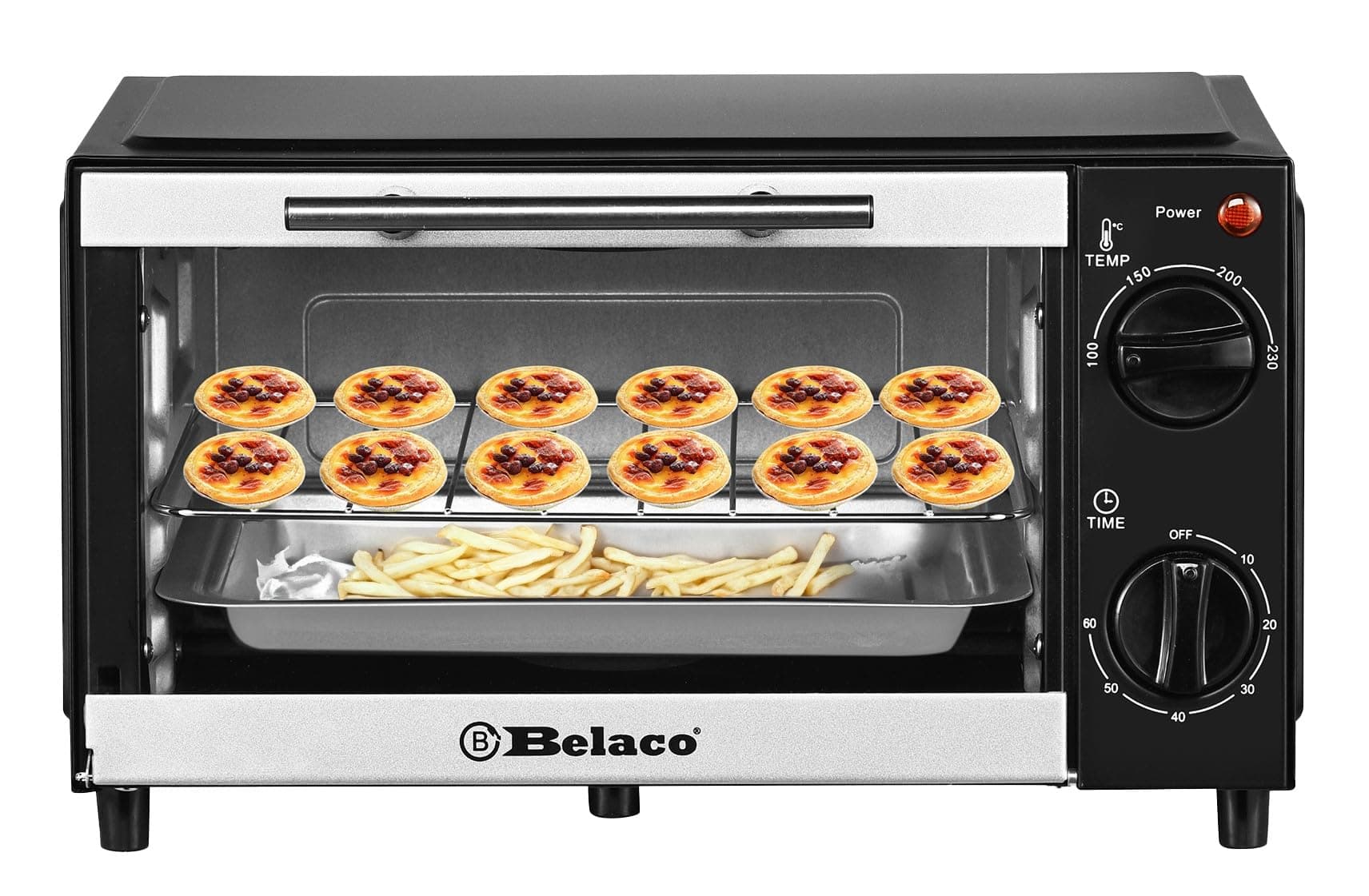 BTO-109N Mini 9L Toaster Oven Tabletop Cooking Baking Portable Oven 750w 60 min Timer 100-230° Stainless Steel Heating Tube incl. Baking Tray & Wire Rack