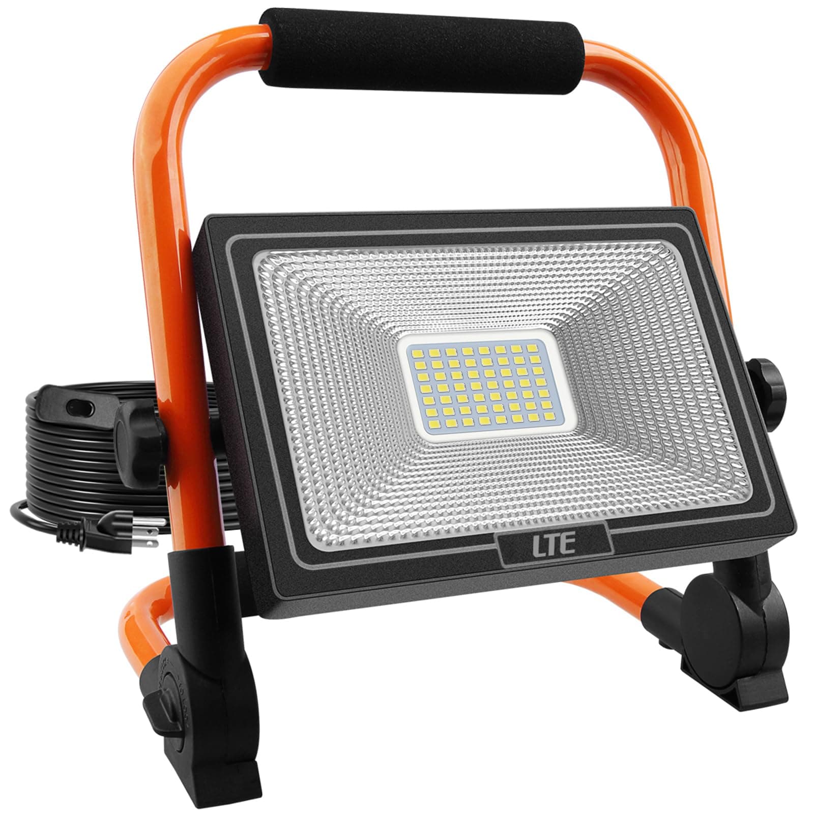 LTE 50W LED Work Light, 4300LM 500W Equivalent Portable Light IP66 Waterproof Outdoor Flood Lights 16.4FT Cable with Plug Switch, 5000K Daylight, Adjustable Job Site Lighting for Garage Workshop