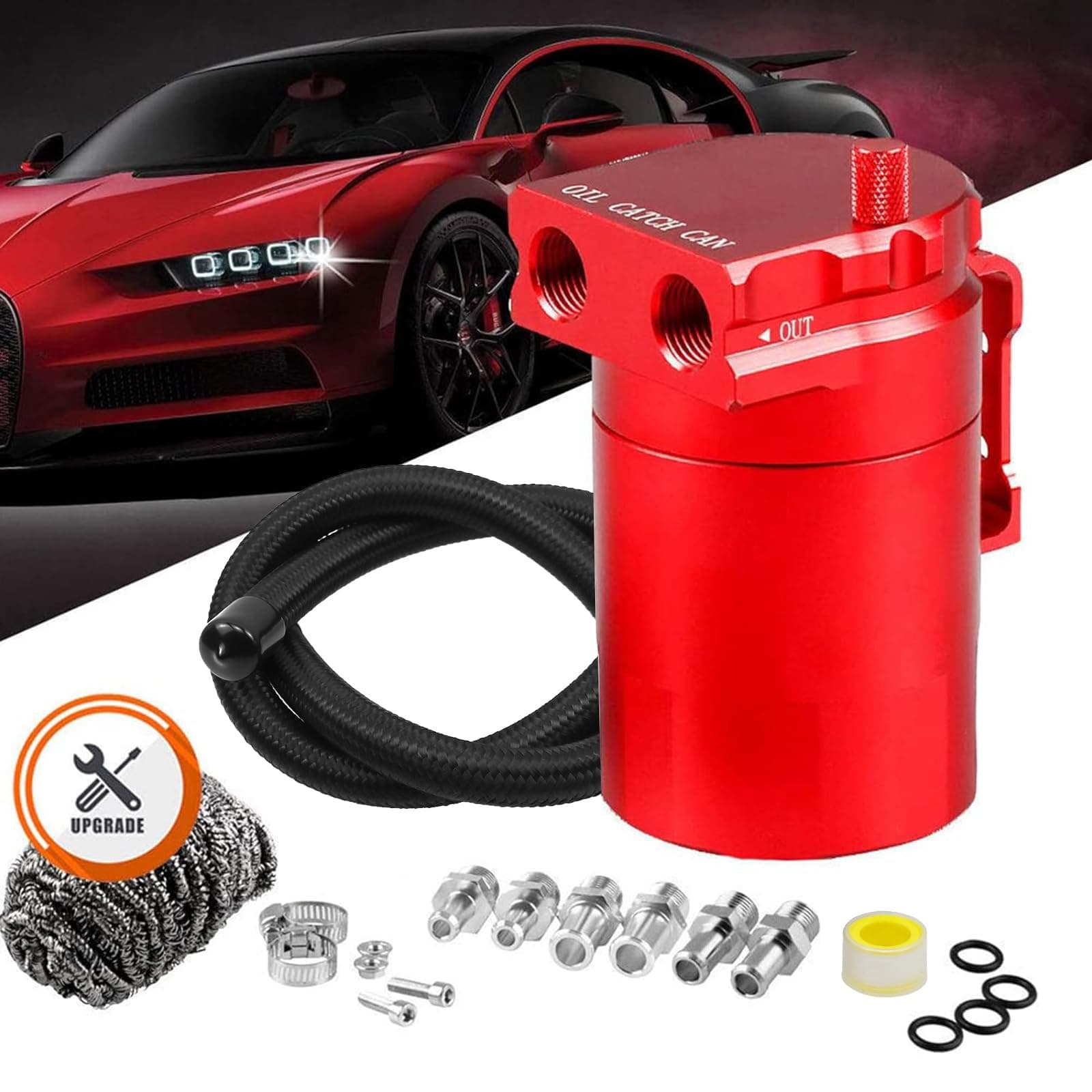 RULLINE Ruien Universal 400ml Oil Catch Can Tank 0046 Aluminum Polish Baffled Reservoir Red