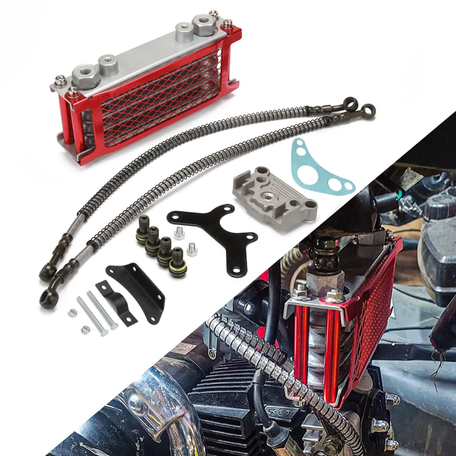 Dirt Pit Bike Oil Cooler Cooling Radiator Engine Kit Universal For 125 140cc Motorcycle - Red