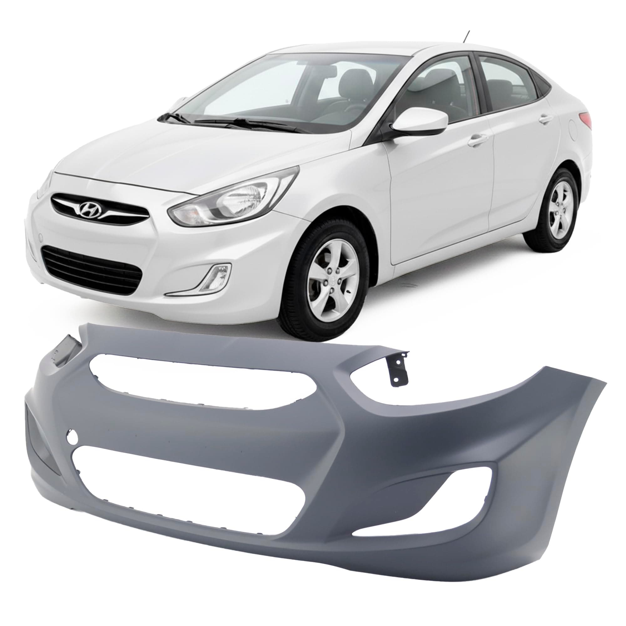 FitParts Compatible with Front Bumper Cover Fascia 2012-2014 Hyundai Accent GL GLS GS L SE Sedan Hatchback. New Primed Without Sensor Holes, With Fog Light Holes. HY1000188 865111R000