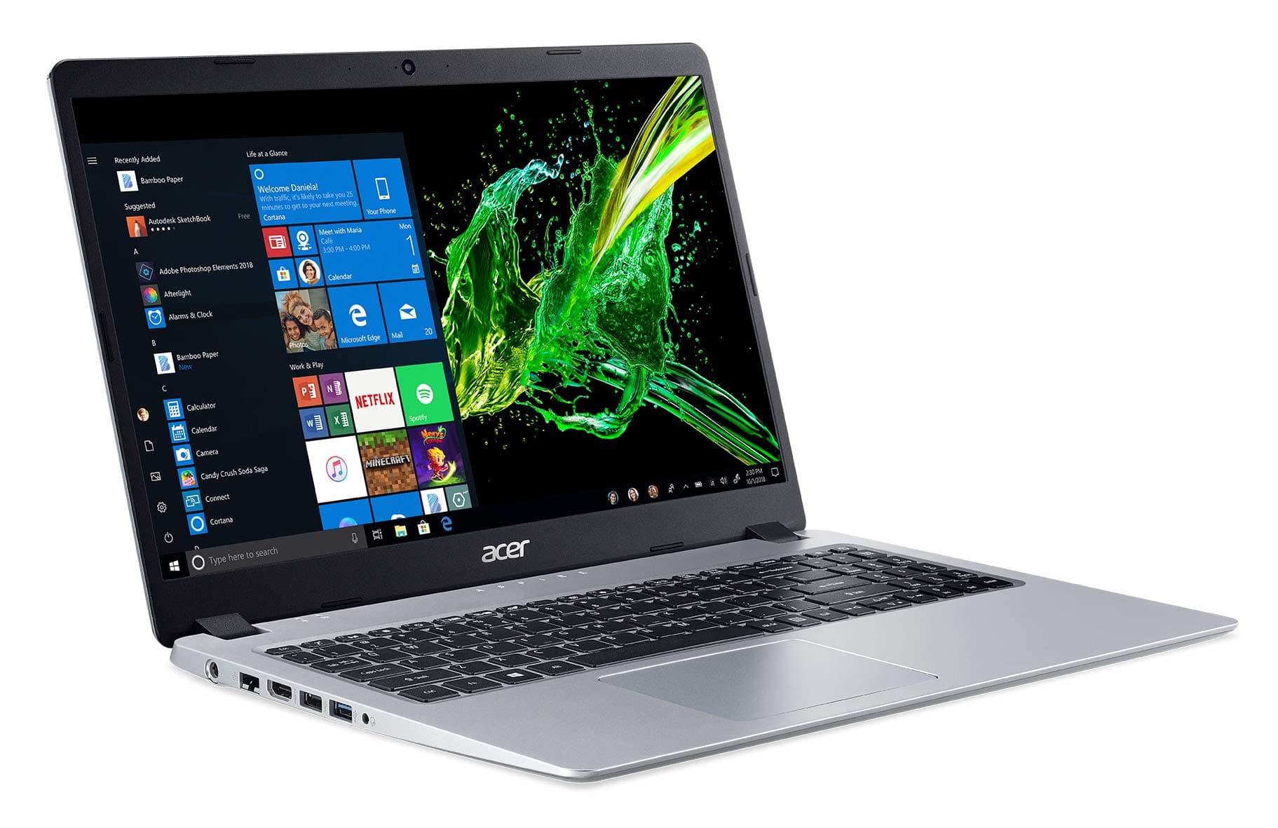 acer Aspire 5 Slim Laptop, 15.6 inches Full HD IPS Display, AMD Ryzen 3 3200U, Vega 3 Graphics, 4GB DDR4, 128GB SSD, Backlit Keyboard, Windows 10 in S Mode, A515-43-R19L, Silver