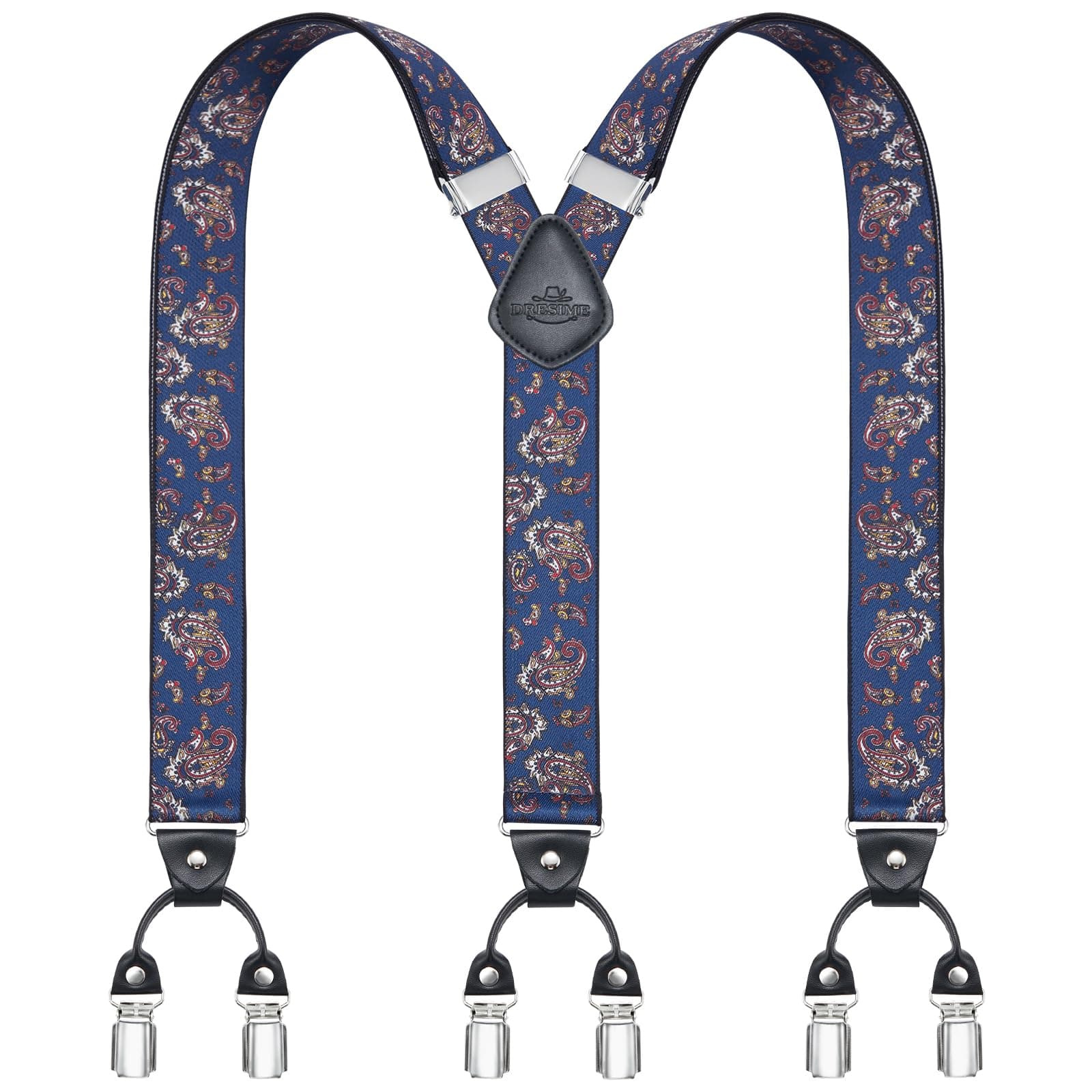 DresimeMens Braces for Trousers with 6 Strong Metal Clips, Y-Back 3.5cm Wide Heavy Duty Adjustable Elastic Suspenders for Men & Women