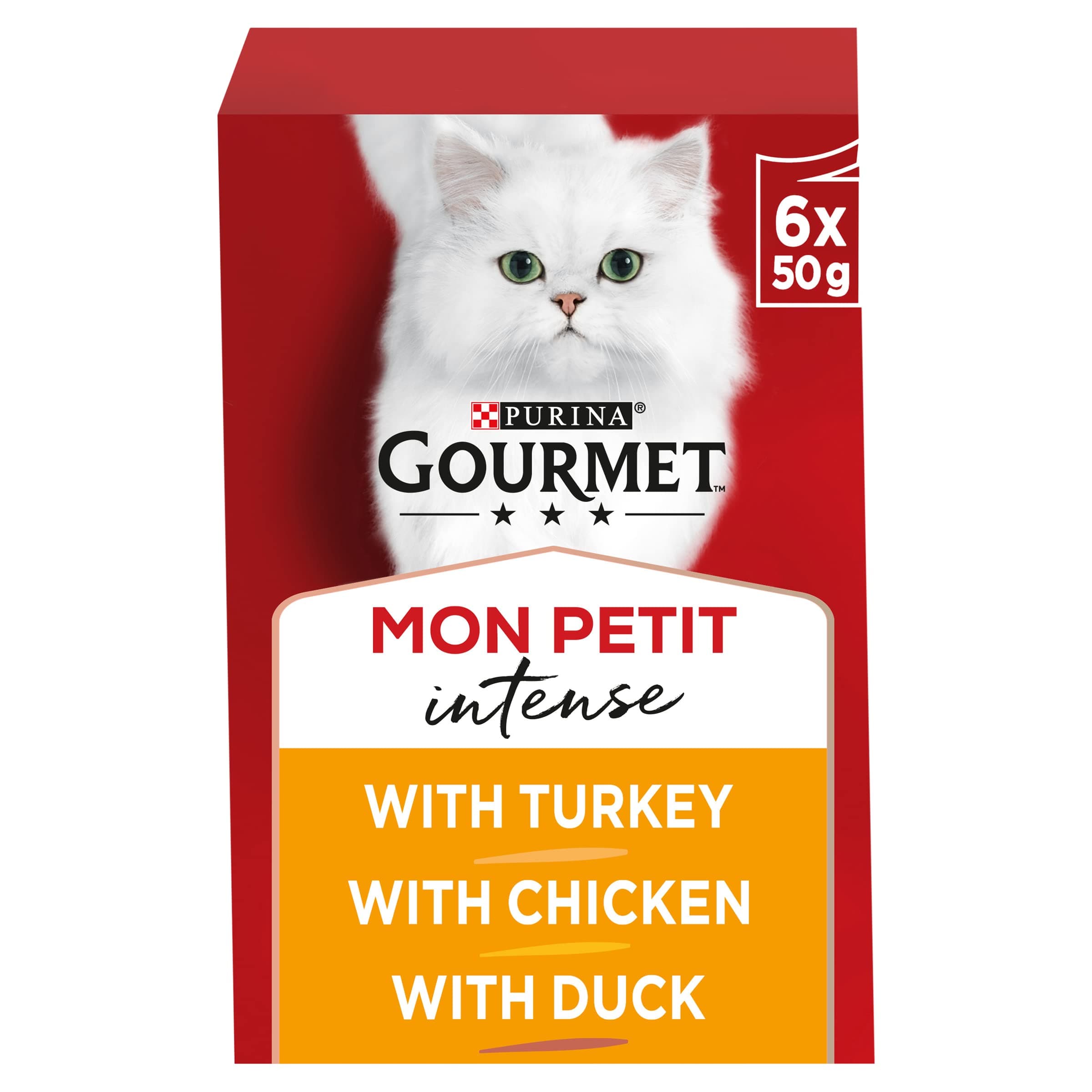 Gourmet Mon Petit Intense Wet Food for Adult Cats with Duck, Chicken and Turkey, 6 x 50 g, Pack of 8