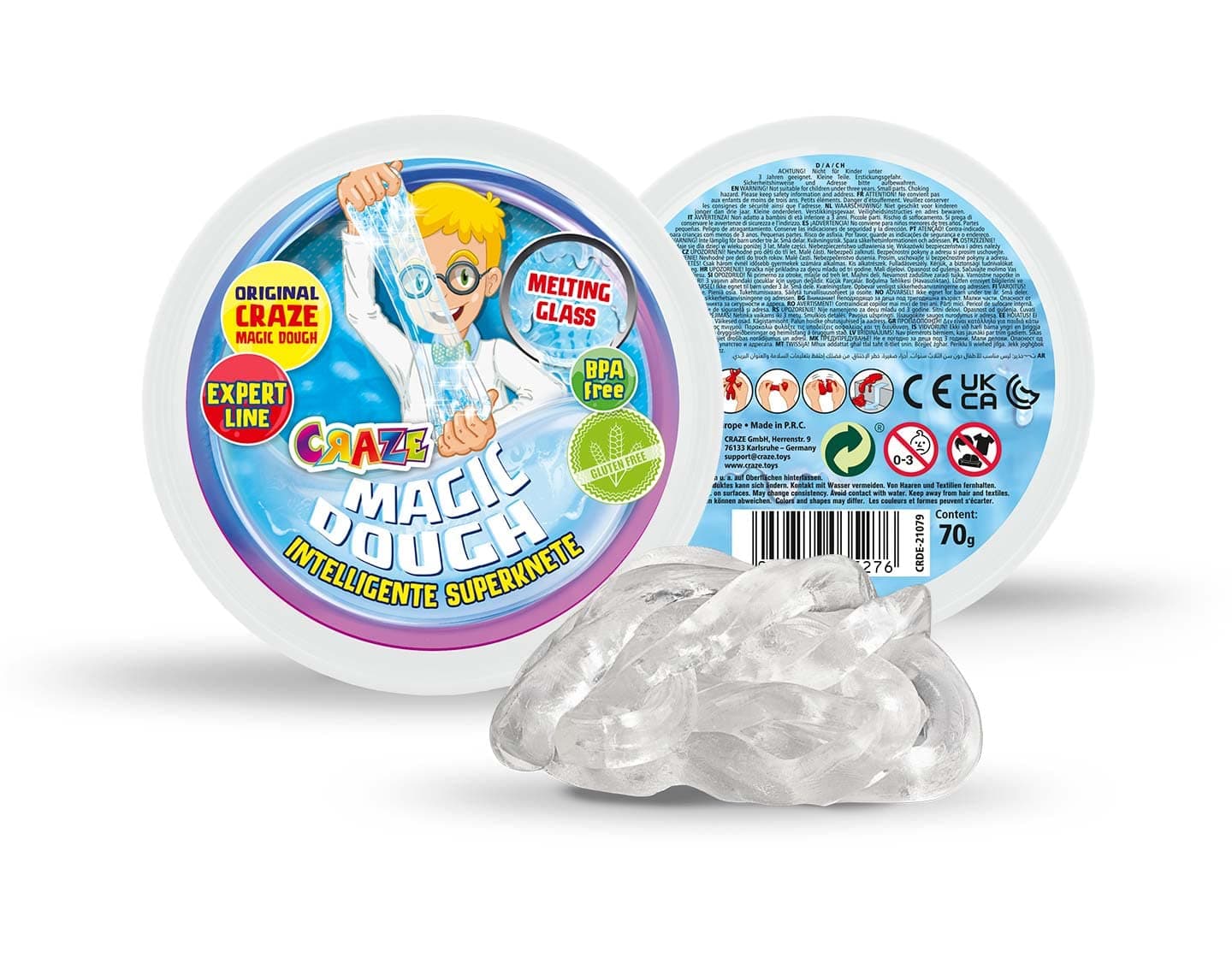 Magic Dough CRAZE Super Kinderknete Intelligent Putty 70 g Transparent Children's Clay, Melting Glass 35276