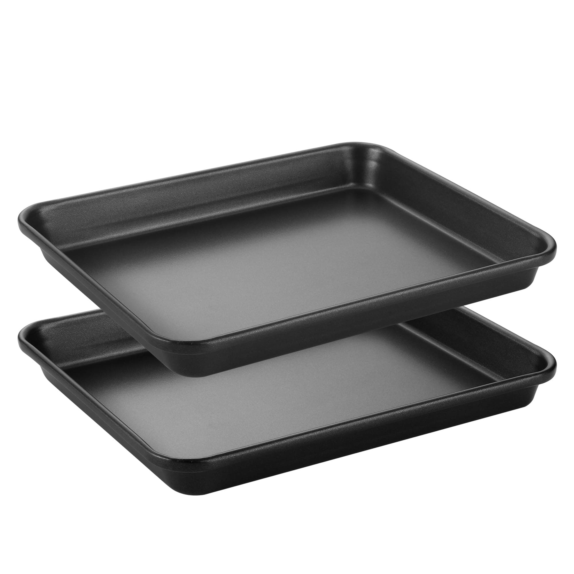 HONGBAKE 2 Pack 9.7X7.5" Toaster Oven Pans for Baking, 57% Thicker Nonstick 1/8 Cookie Sheet Pan Set, Small Baking Tray, Dishwasher Safe and Heavy Duty, Black