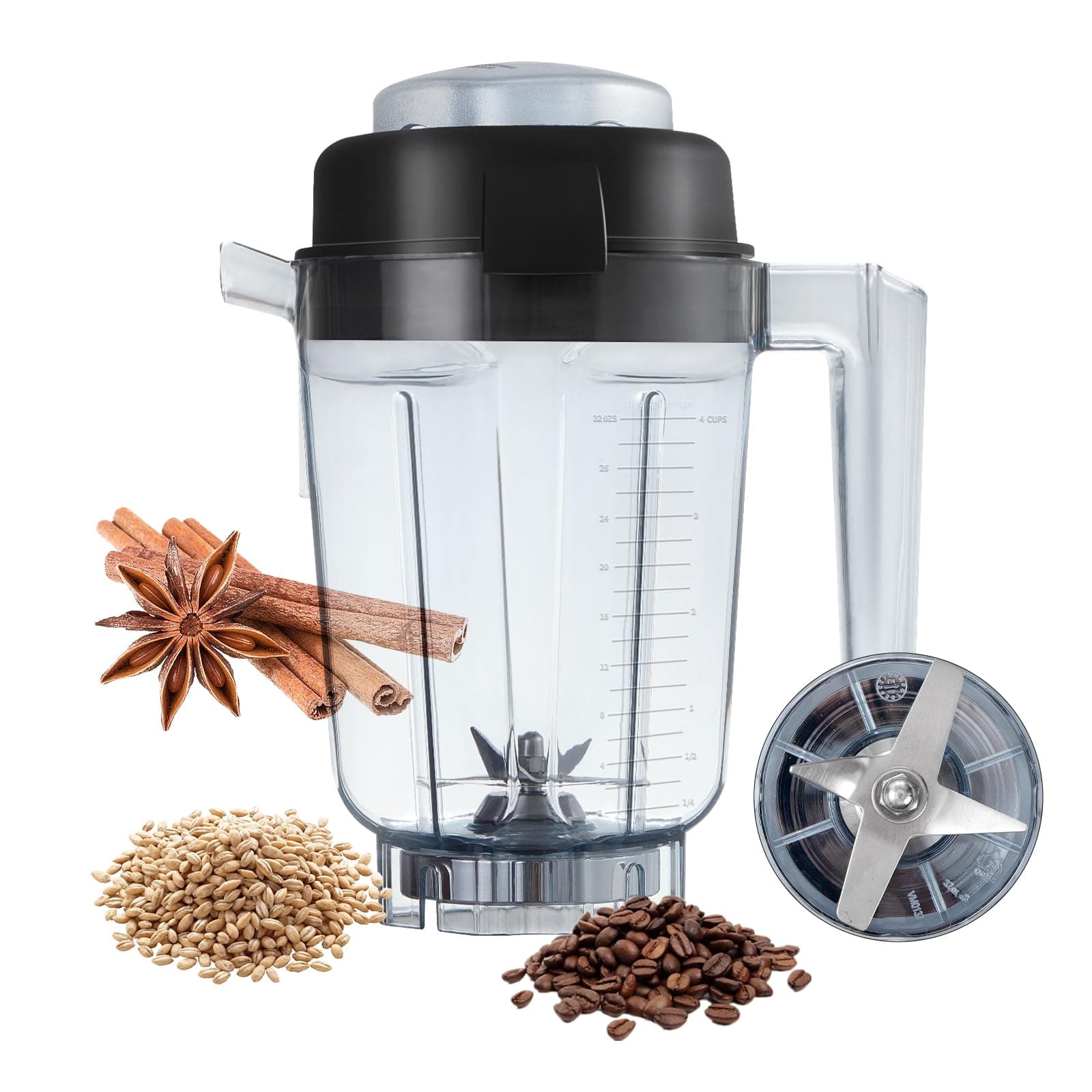 Dry Grains Container 32oz Compatible with Vitamix 5200/7500/750 E310 5000 VM0197 VM0101 Professional/Explorian Blender, Dry Grinder Jar Pitcher - 3YR Support