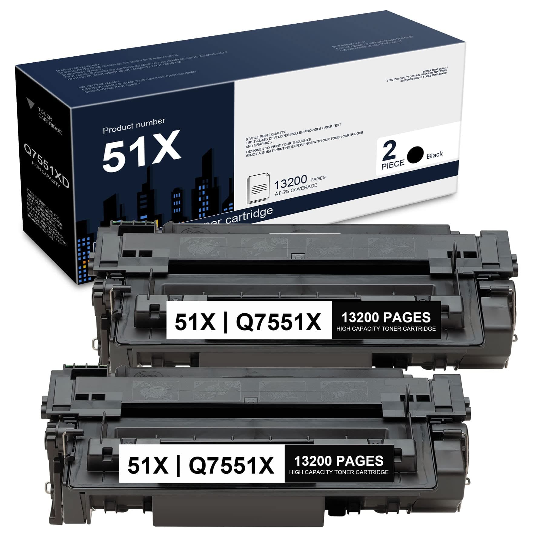 DDDZSWGS Compatible 2-Pack 51X Q7551XD High-Yield Toner Cartridge Replacement for HP Q7551XD P3005 P3005d P3005dn P3005x M3035 MFP M3035xs M3027 MFP M3027x Printers