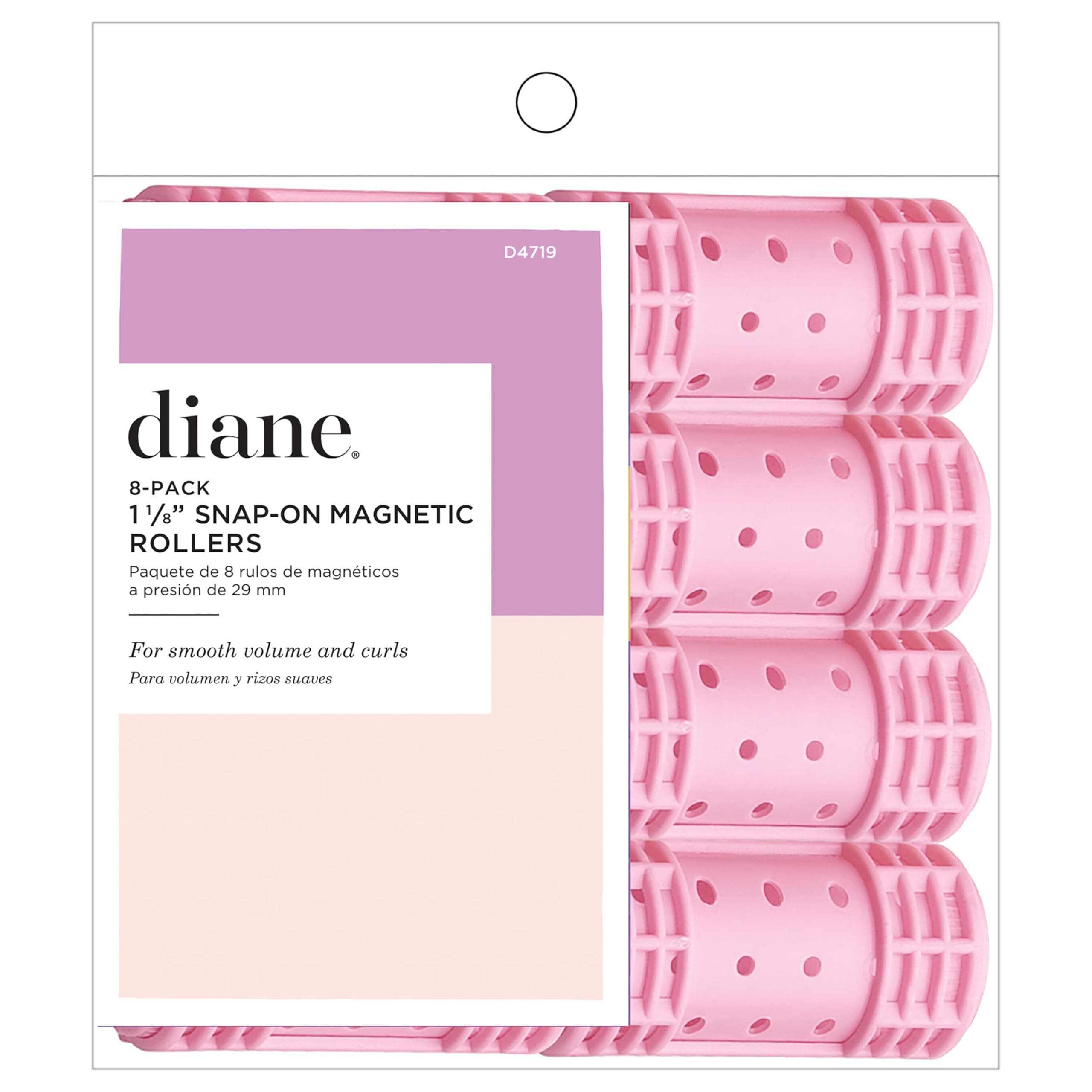 Diane Snap-On Magnetic Rollers Pack of 8 Hair Curlers for Women and Girls, Small, Diameter, Pink, D4719, 8 Count (Pack of 1)