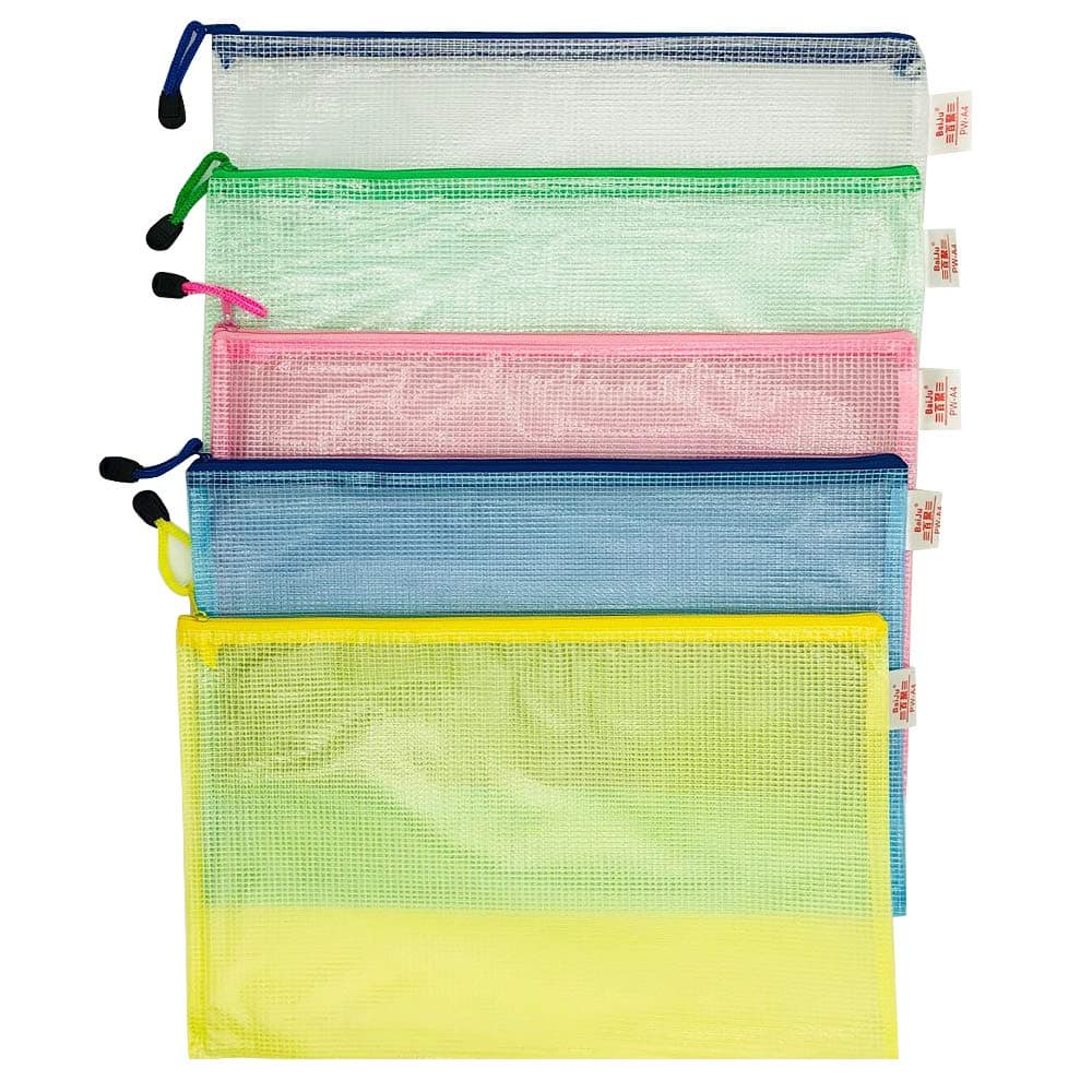 Afeel File Folders with Zipper A4 Paper,B4 Paper 5Pcs, Mesh Document Bag Business Receipt Organizer (B4(14.9"x11"))