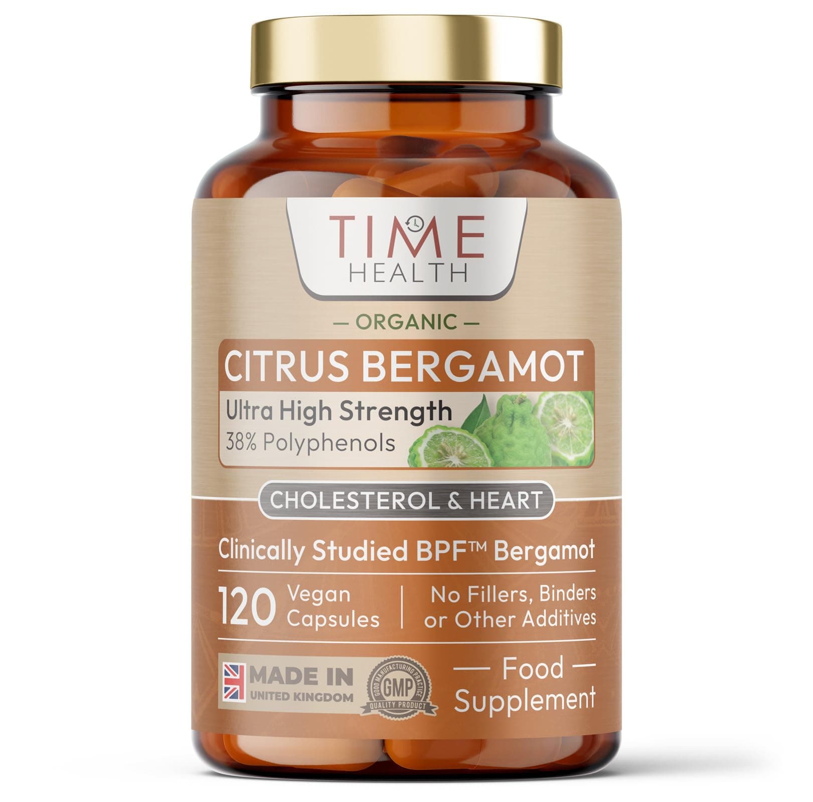 Organic Citrus Bergamot Extract - 120 Capsules - High Strength 38% Bergamot Polyphenols - 500mg - Clinically Studied BPF® - UK Made Supplement - Zero Additives - GMP Standards - Vegan